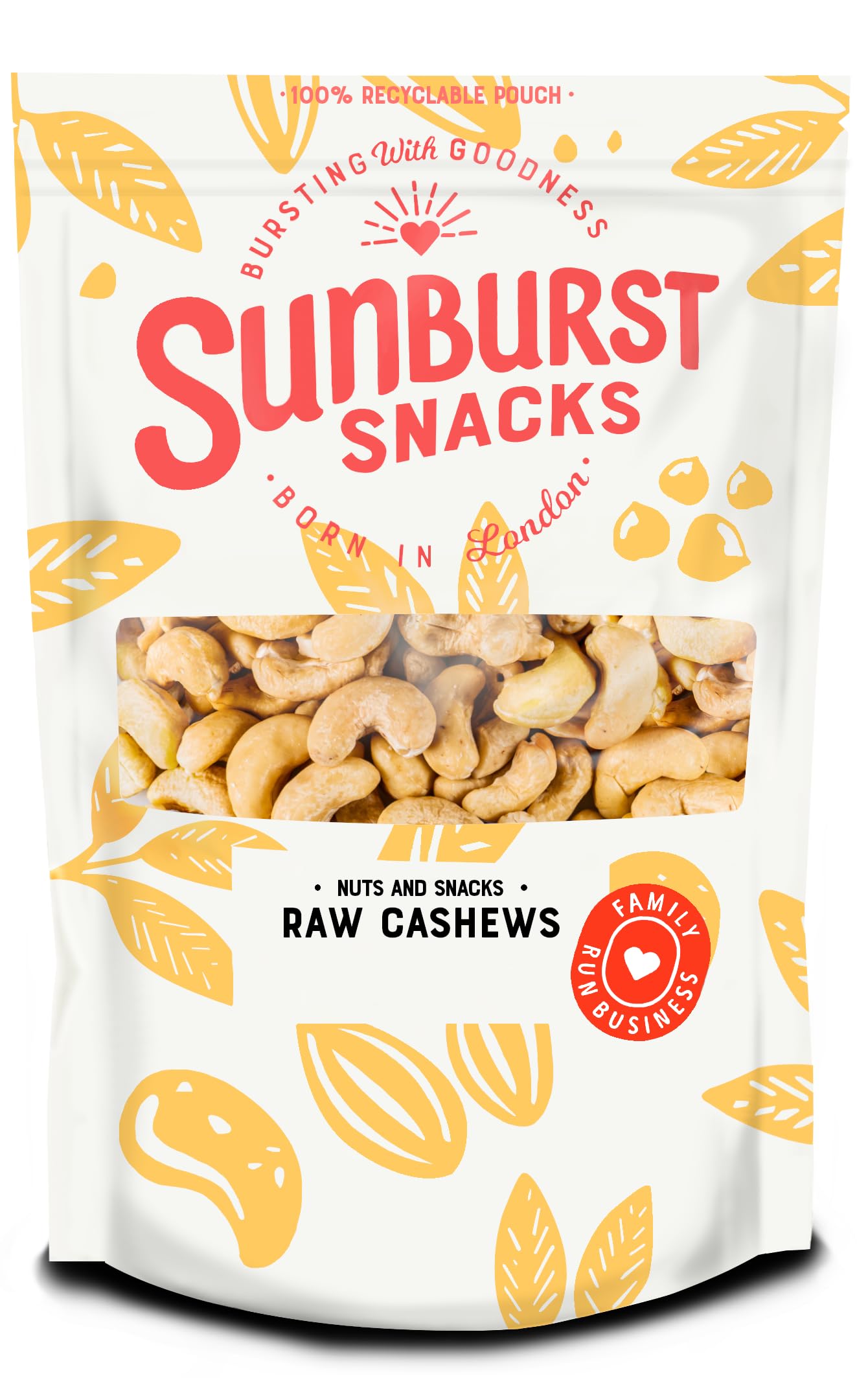 Organic Sunburst Raw Cashew Nuts - Whole, Fresh & Unsalted 1kg (2.2lb) Bulk Pack - Perfect for Snacking, Baking & Healthy Recipes