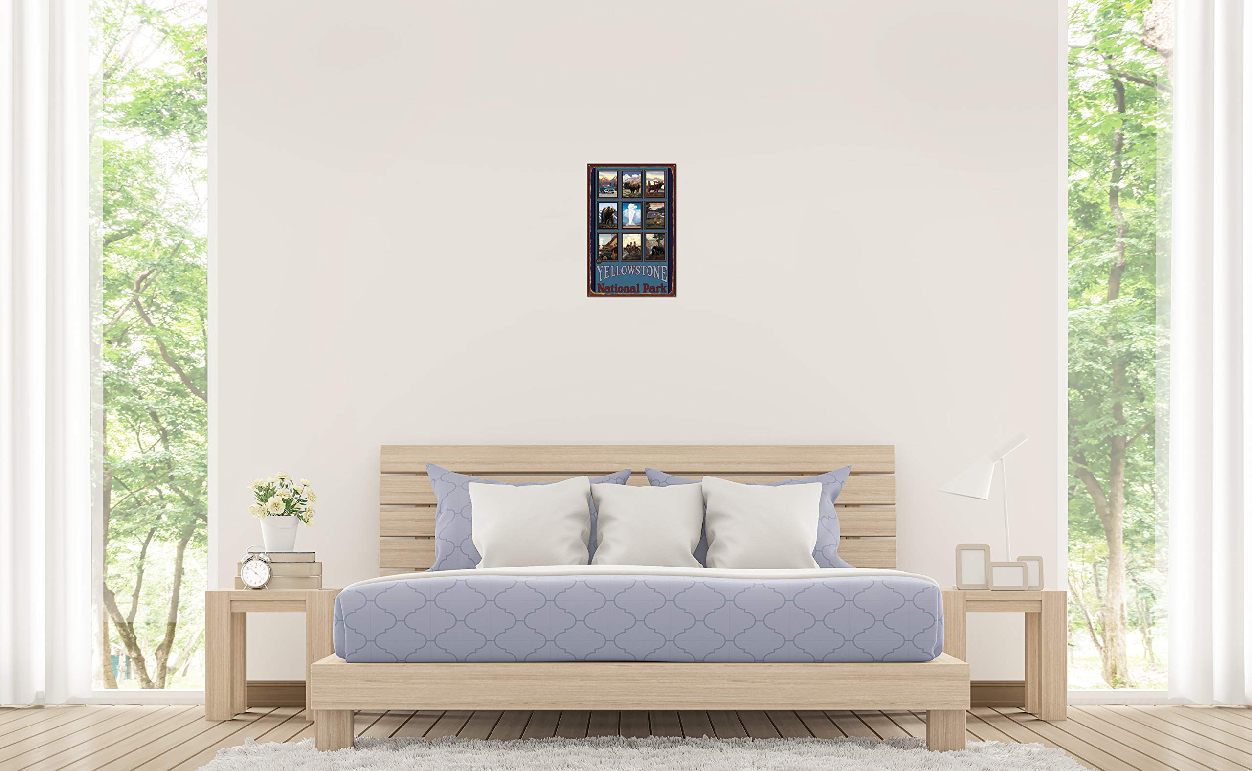 Yellowstone National Park Blue Collage Rustic Metal Art Print - 11.5x17.5 Inch Travel Wall Decor by Artist Paul A. Lanquist - Perfect for Home, Office & Cabin Decor