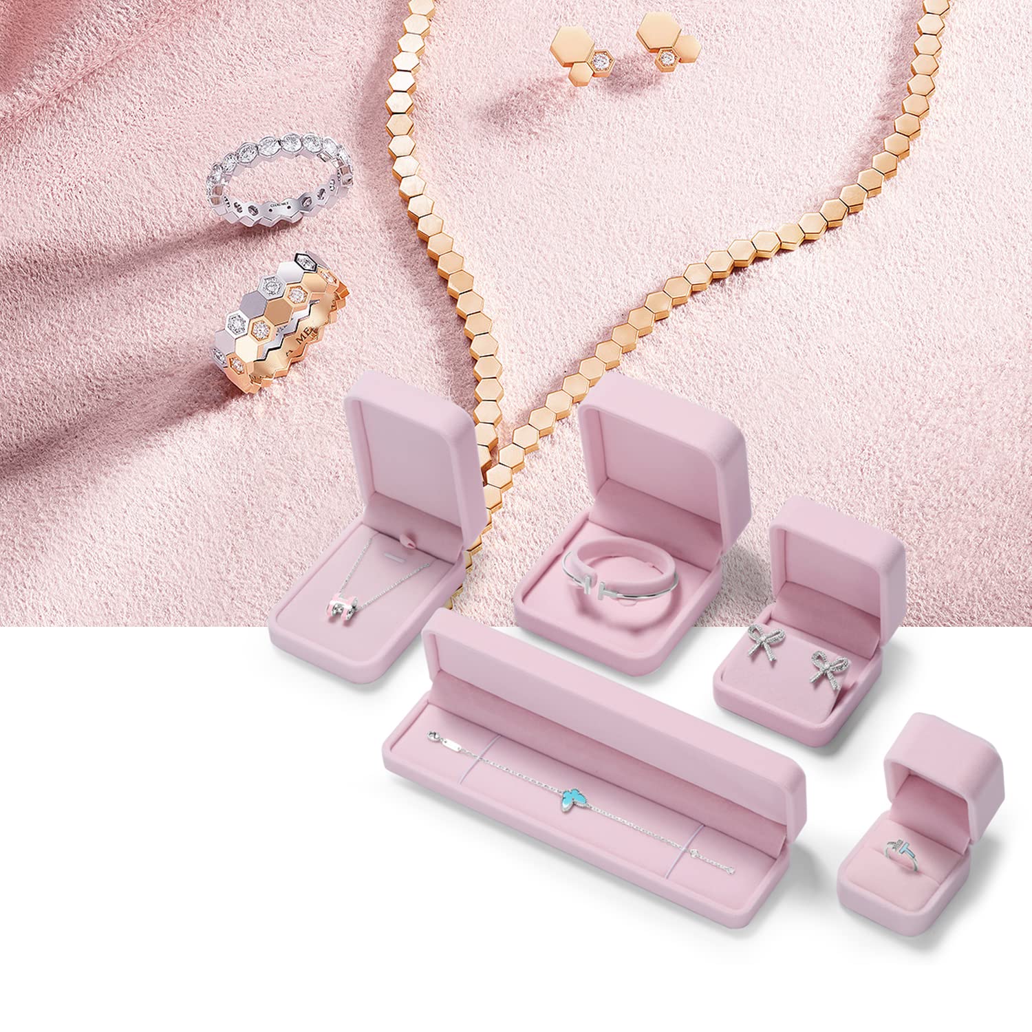 Pink Velvet Jewelry Box for Bracelets & Bangles - Gift Storage Case for Women