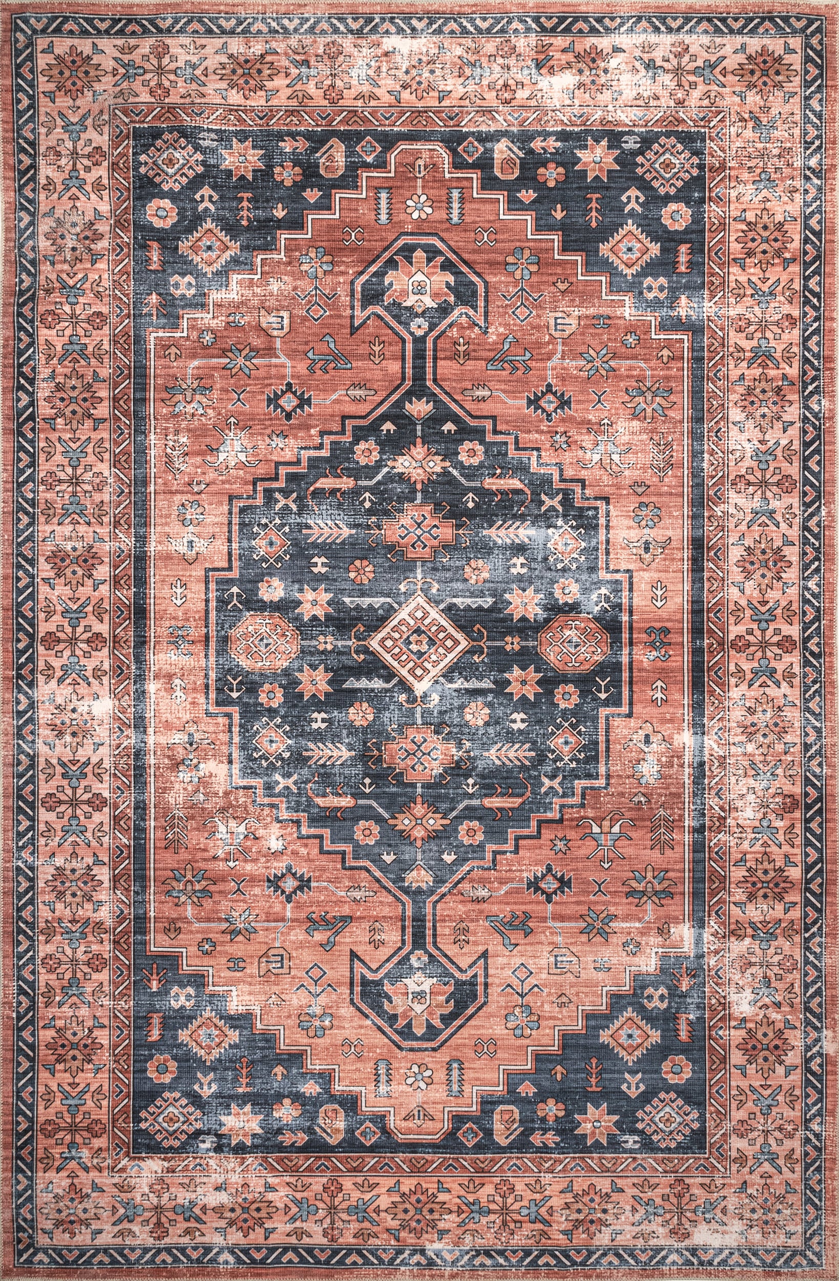 Premium Daisy Washable Persian Rug - Brick Red | Non-Slip Soft Area Rug for Living Room, Bedroom & Dining Room Decor