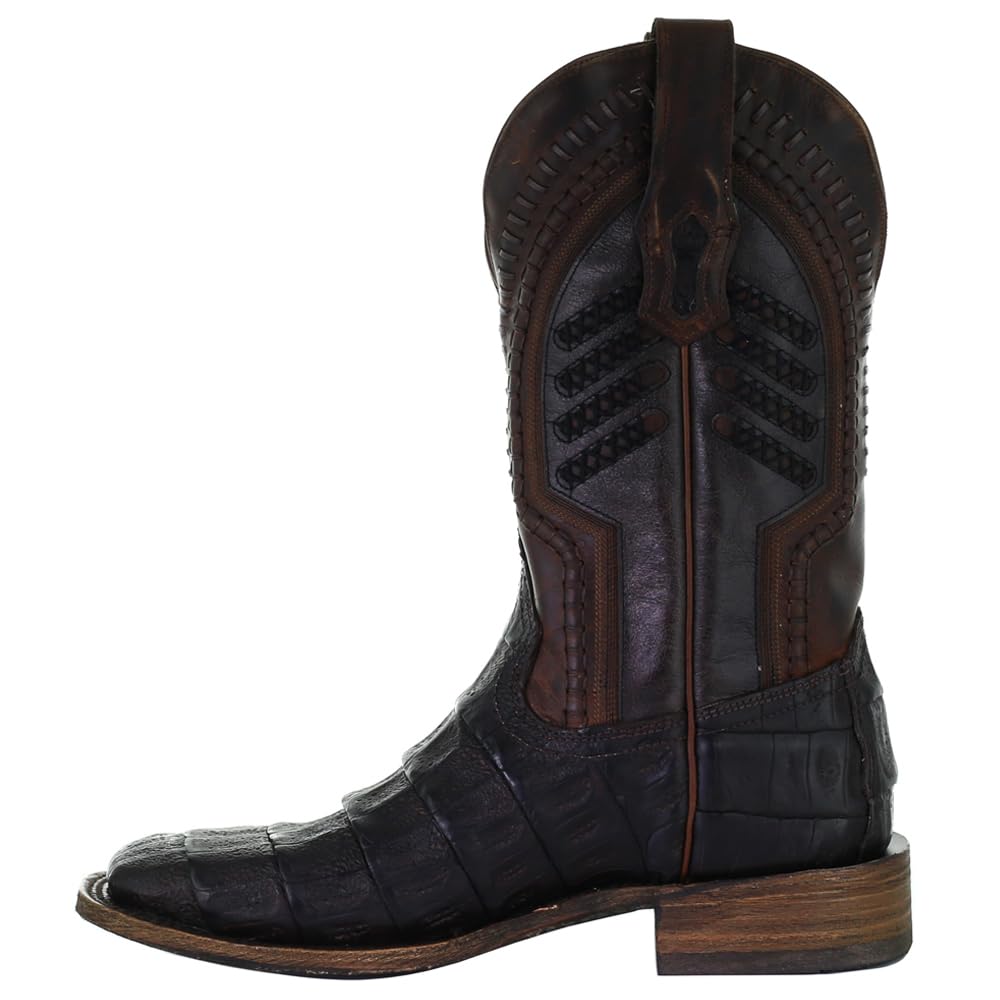 CORRAL Men's Oil Brown Caiman Embroidery & Woven Shaft Square Toe Western Boots - Genuine Leather Sole - Cowboy Boots for Men - Perfect for Rodeo, Country Dancing & Western Fashion (Style A3878)