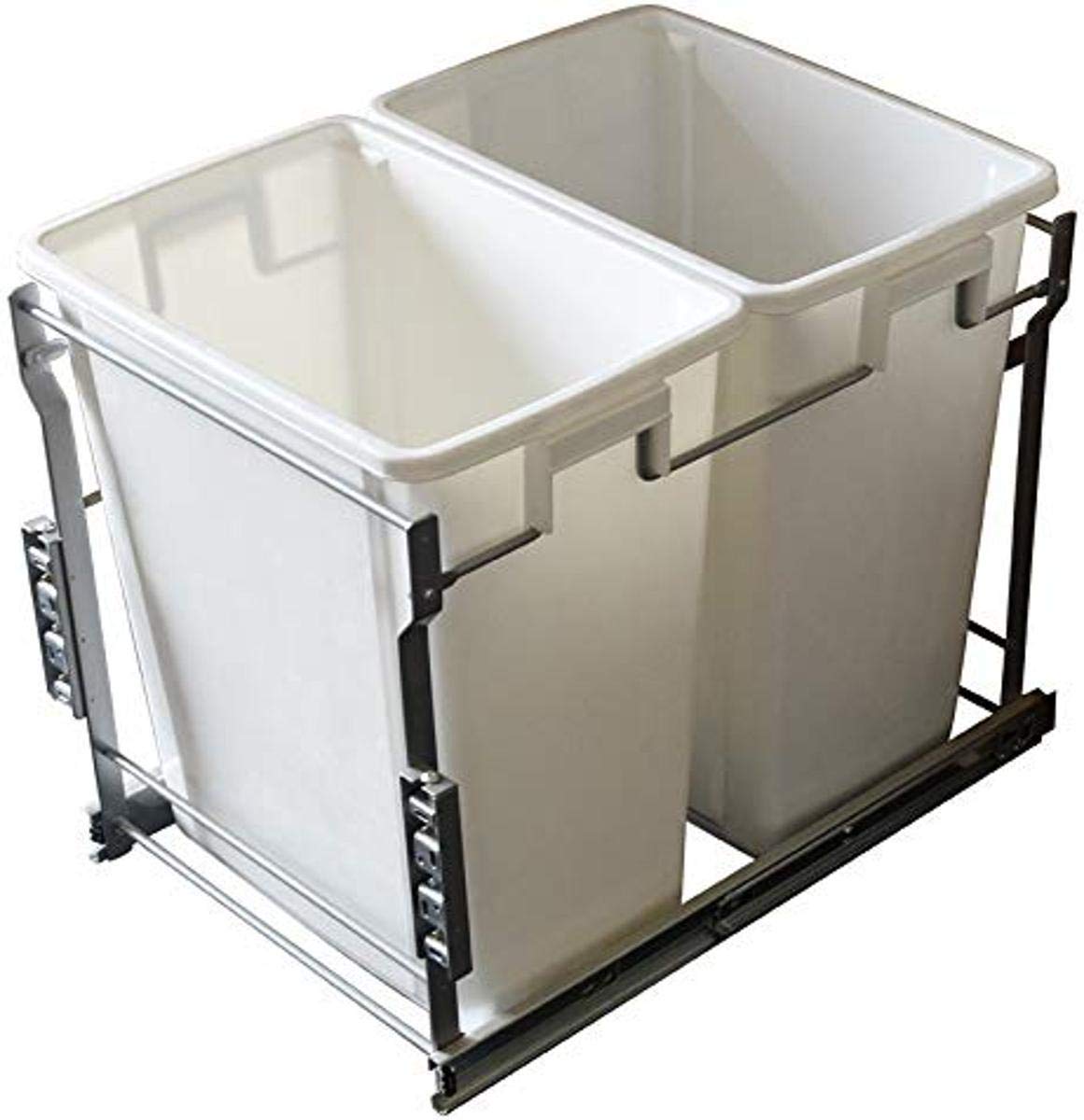 Laurey 90103 22L Double Bin Rollout Trash Can with Wheels, White - Perfect for Kitchen, Bathroom, Office & Outdoor Waste Disposal