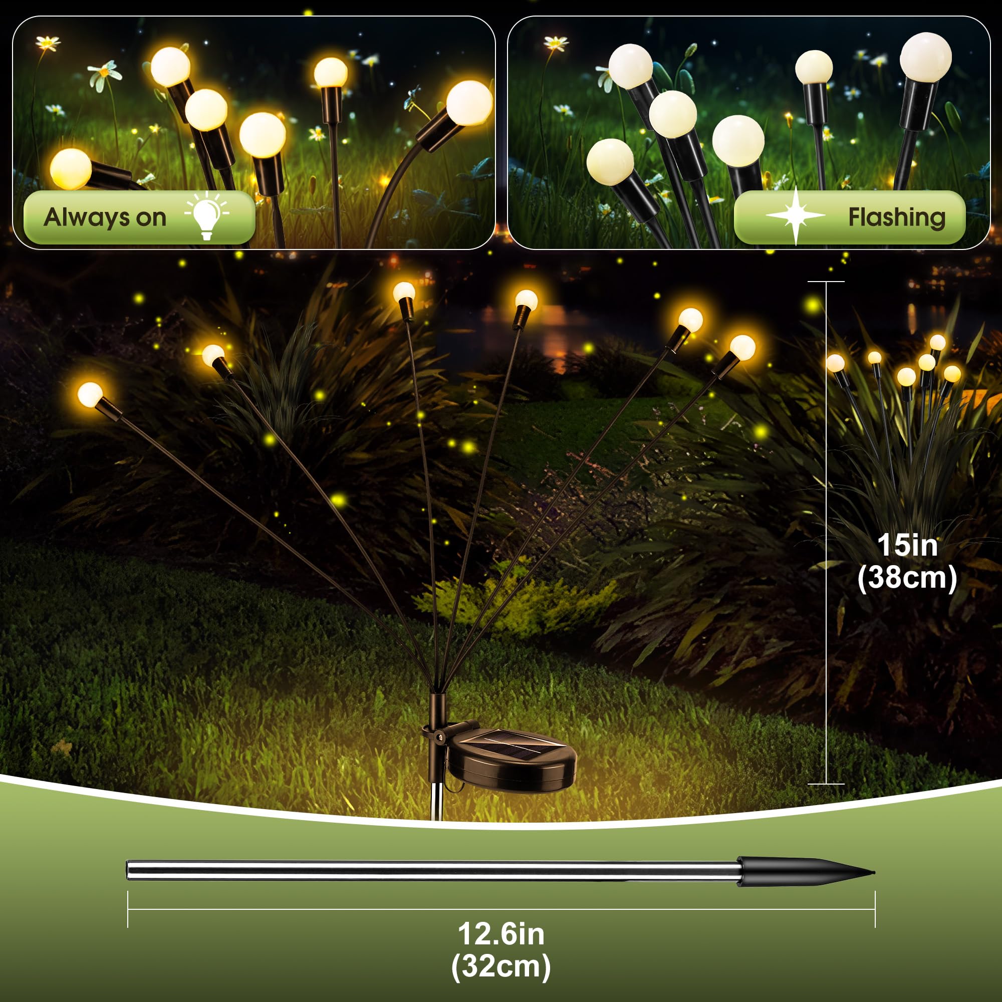 Upgraded Solar Lights Outdoor Waterproof IP65 - 8 Pack Solar Powered Garden Lights for Yard, Patio, Pathway & Landscape Decor - Energy Efficient Firefly Lights for Outdoor Gardening & Nighttime Ambiance