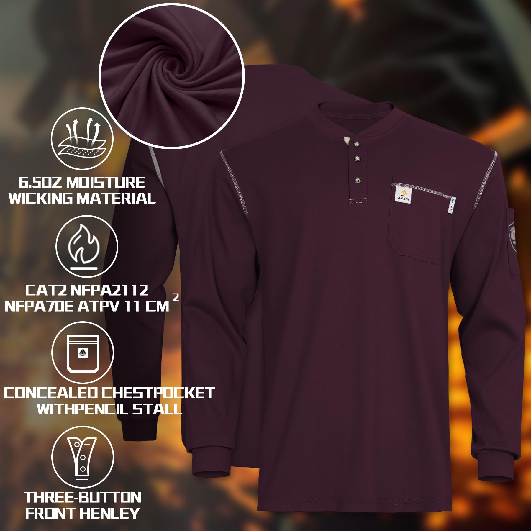 Flame Resistant Shirts for Men - CAT2/HRC2 Rated 6.5oz Lightweight Long Sleeve Fire Retardant Work Shirts - Ideal for Oilfield, Welding & Industrial Safety Workwear