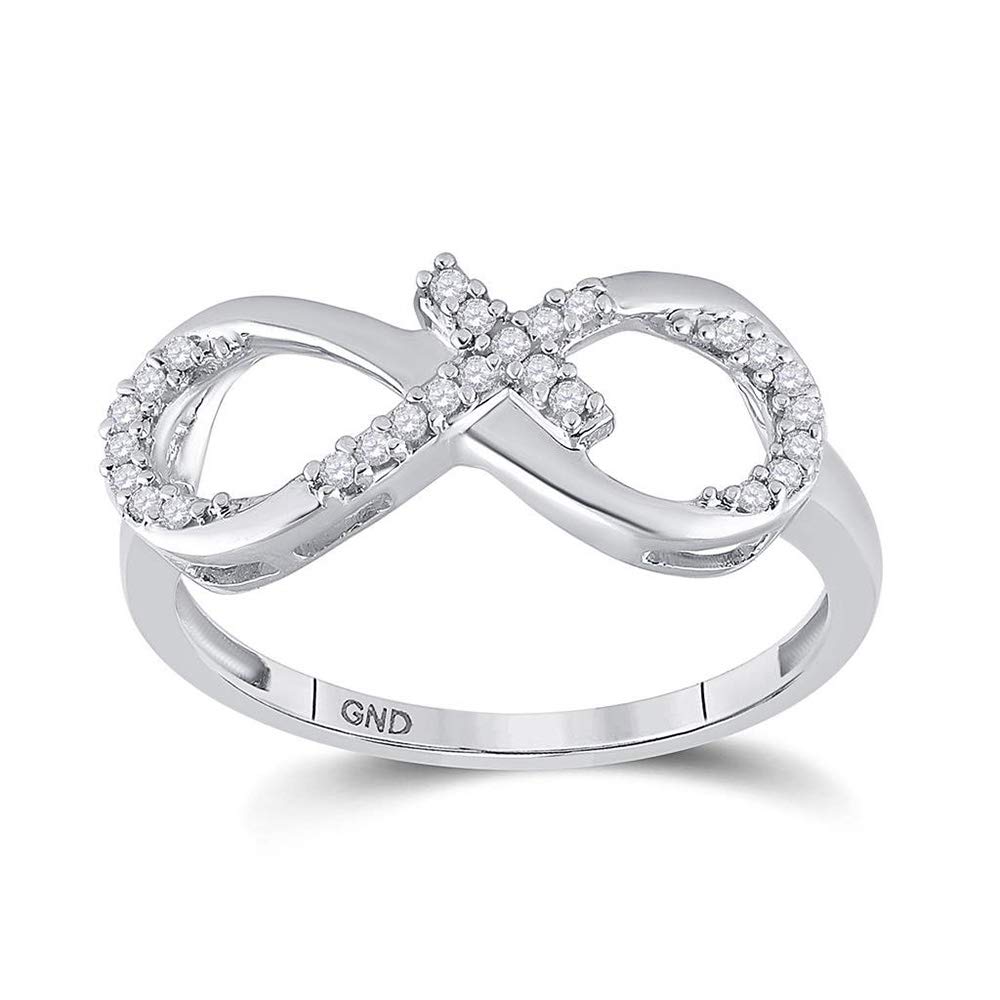 10K White Gold Women's Round Diamond Cross Infinity Ring - 1/10 CTTW - Elegant Jewelry Gift for Her, Perfect for Anniversaries, Valentine's Day & Special Occasions