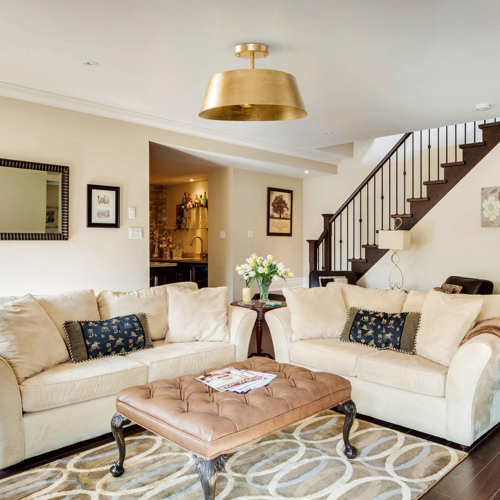 3-Light Golden Semi Flush Mount Ceiling Light Fixture - Modern & Elegant Lighting for Bedroom, Hallway, or Dining Room