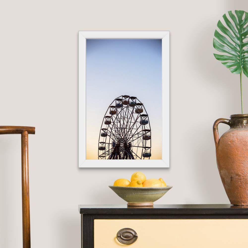 Virginia Beach Ferris Wheel White Framed Art Print - Coastal Wall Decor for Living Room, Bedroom & Office - Virginia Seascape Artwork for Beach House & Vacation Home Decor