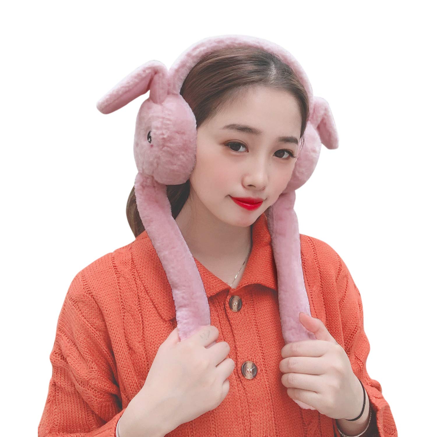 Cute Winter Plush Earmuffs with Moving Animal Ears - Warm Fleece Ear Warmers for Women & Girls - Funny Cold Weather Accessories for Outdoor Activities, Snow Sports & Winter Fashion