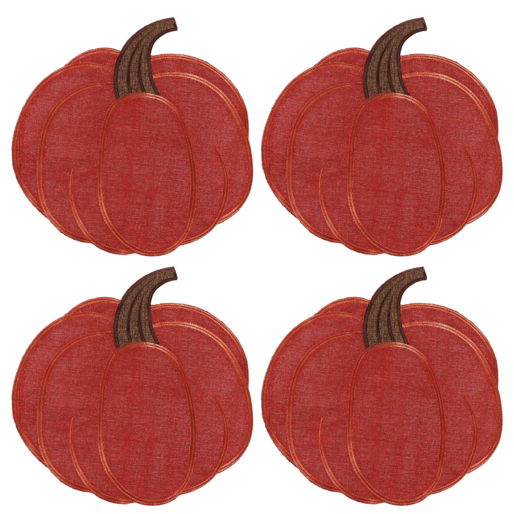 OWENIE Fall Placemats Set of 4 - Embroidered Harvest Pumpkin Table Mats for Thanksgiving & Autumn Decor | Boho Farmhouse Style Halloween Doilies (15 Inch Die-Cut, Red) - Perfect for Seasonal Dining, Holiday Gatherings & Home Decor