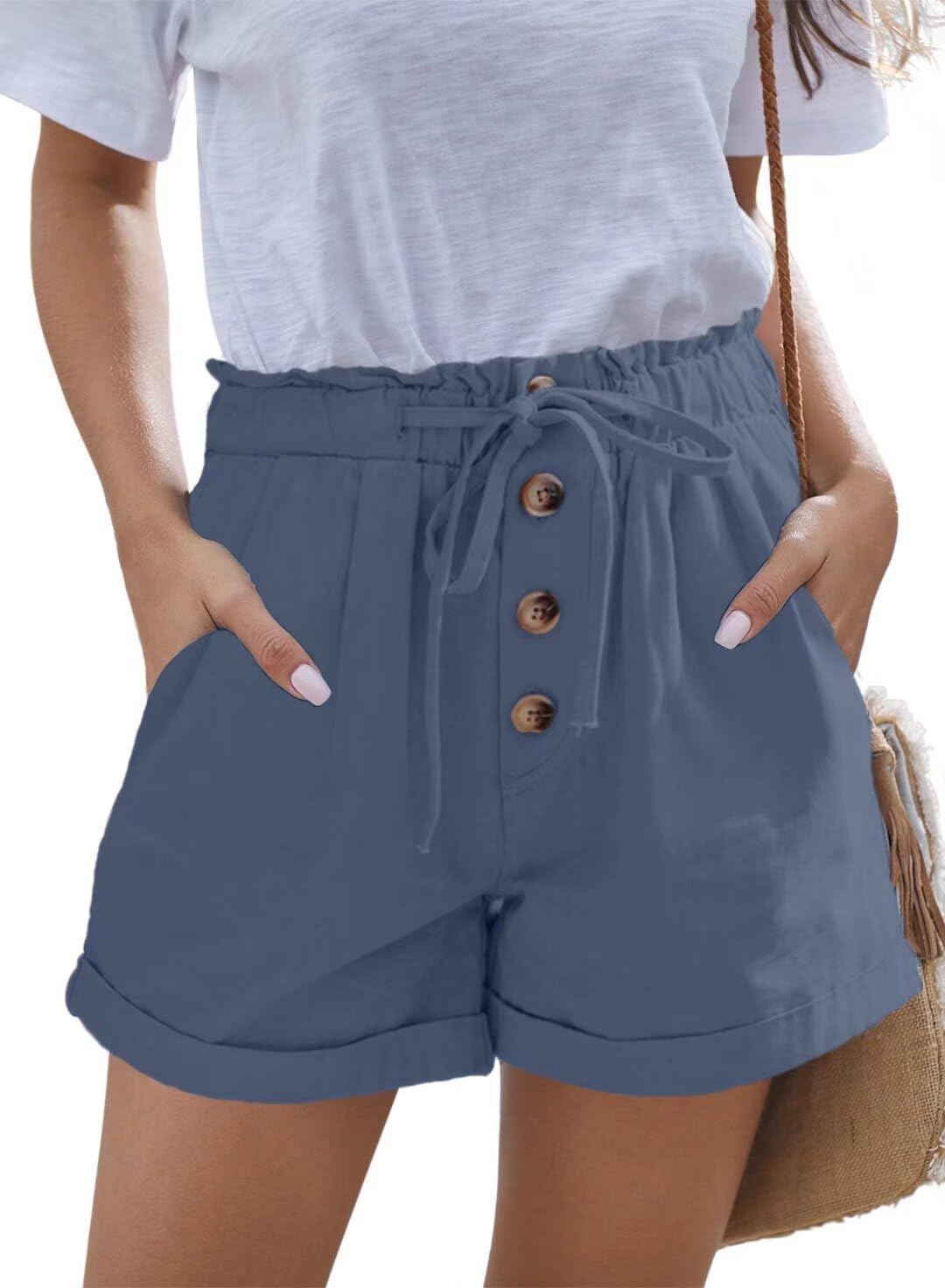FEKOAFE Women's High Waist Cotton Shorts with Drawstring - Comfy Summer Casual Shorts for Women (Sizes S-2XL) | Trendy Fashion for Beach, Gym & Everyday Wear