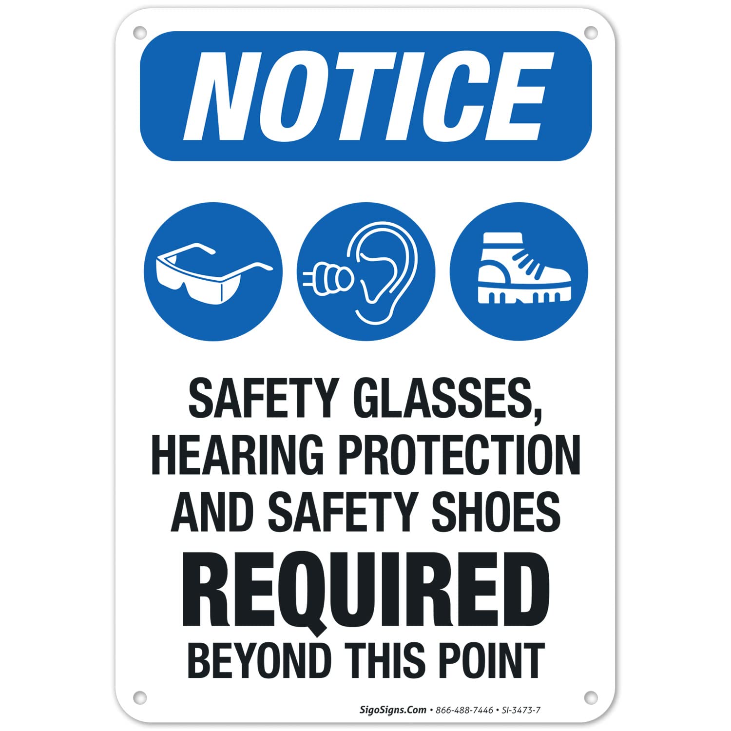 OSHA Safety Sign - Safety Glasses, Hearing Protection & Safety Shoes Required - Workplace Safety Equipment for Construction & Industrial Areas