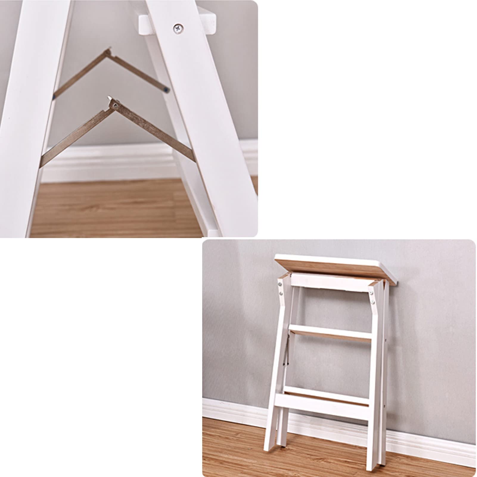 Foldable Wooden Step Stool - Portable Non-Slip Kitchen Ladder for Home, Bathroom & Counter Use | Compact White Foot Stool Perfect for Reaching High Shelves & Household Chores