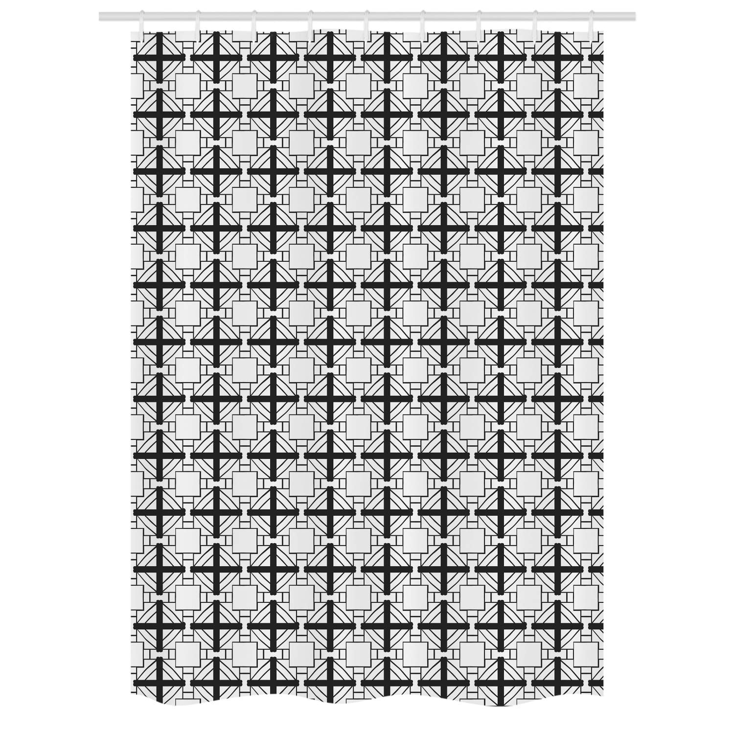 Ambesonne Abstract Stall Shower Curtain - Art Deco Inspired Geometric Bathroom Decor with Hooks, 54x78 Inches, Dark Grey & White - Perfect for Modern Bathrooms & Guest Suites