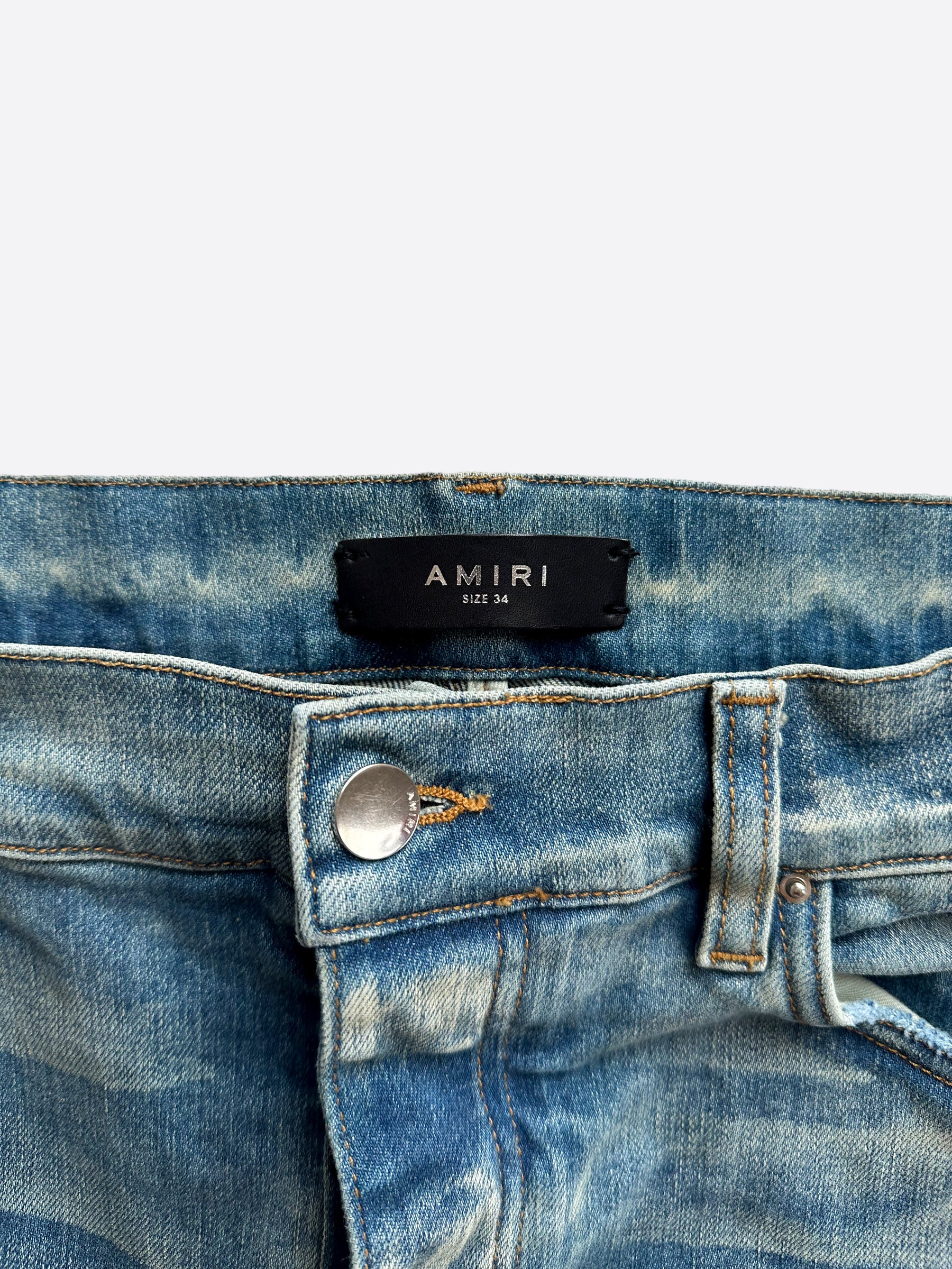 Amiri Blue & Black Bandana Patch MX1 Distressed Denim Jeans for Men - Stylish Ripped Skinny Jeans for Casual Wear & Street Fashion