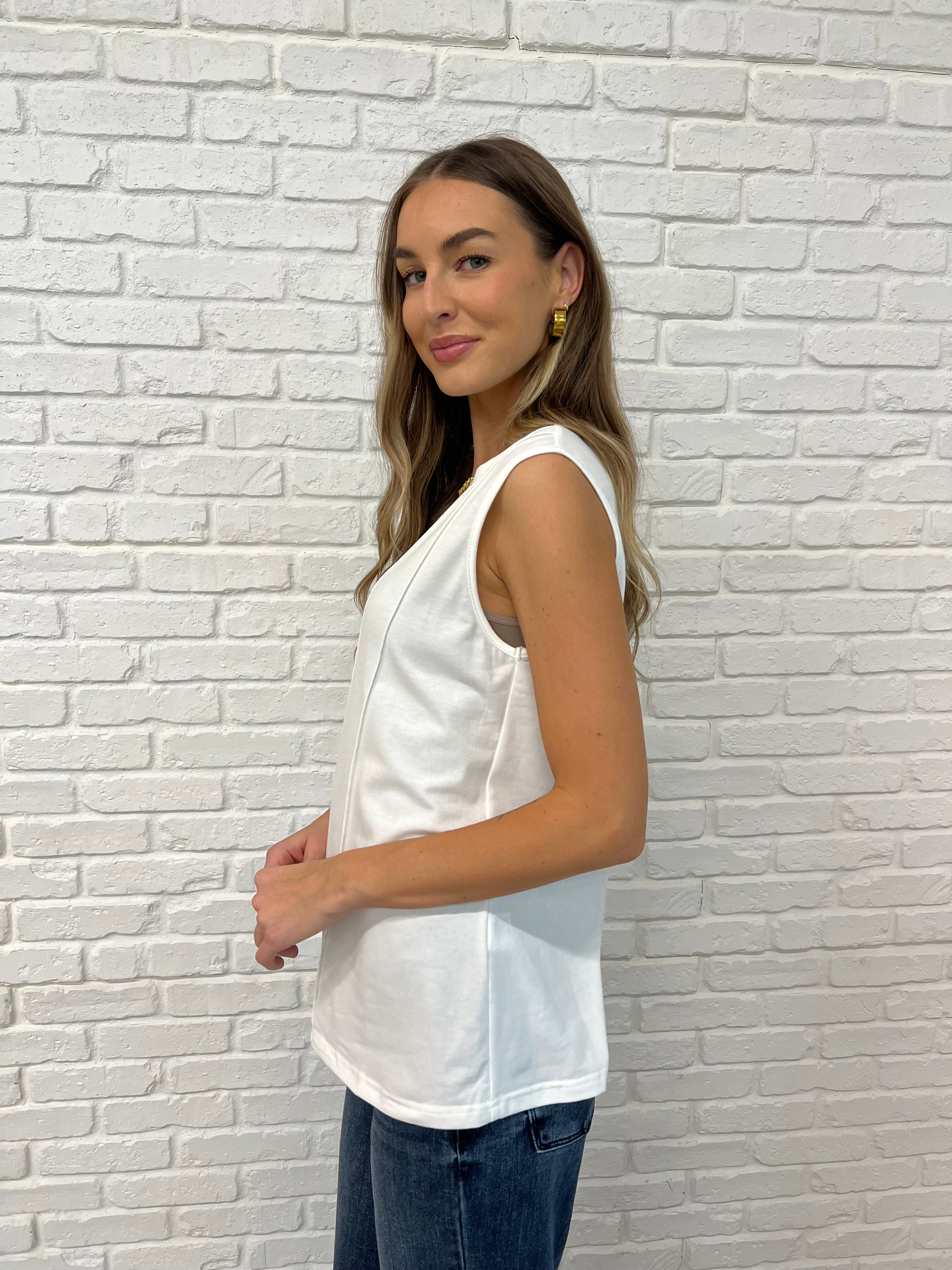 New Normal Pleat Detail Sleeveless Top in White | Women's Fashion Blouse | Perfect for Summer, Office Wear & Casual Outfits