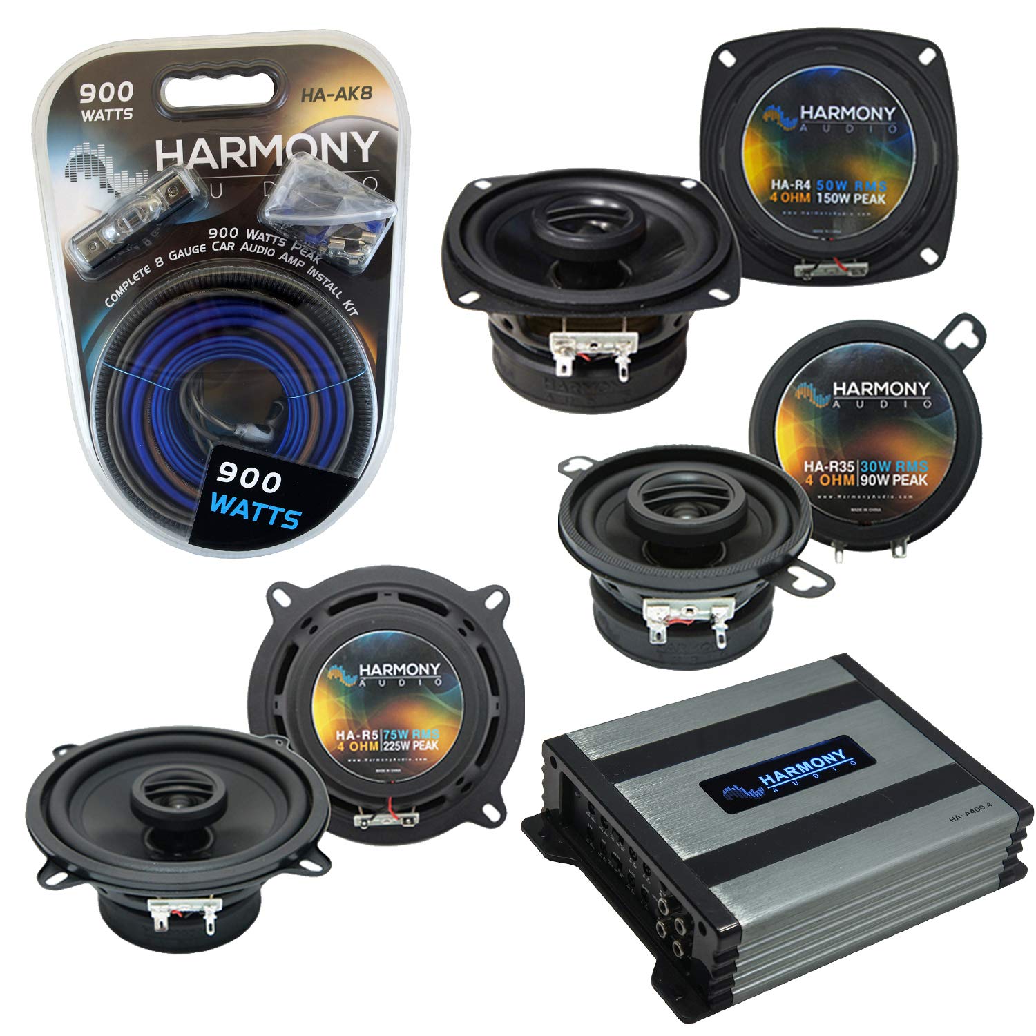 Harmony Audio BMW 3 Series (1999-2001) Factory Speaker Replacement Bundle with HA-A400.4 Amplifier - Premium Car Audio Upgrade for Enhanced Sound Quality | Perfect for Road Trips & Daily Commuting