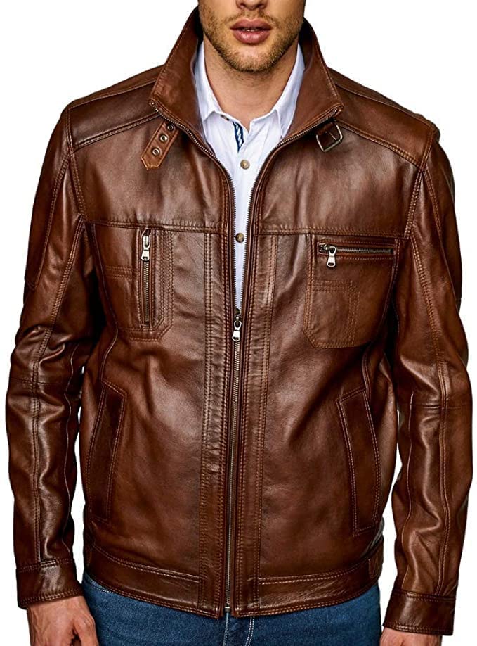Premium Cafe Racer Motorcycle Jacket - Genuine Brown Lambskin Leather Coat for Men & Women | Stylish Biker Jacket for Riding, Fashion & Outdoor Adventures