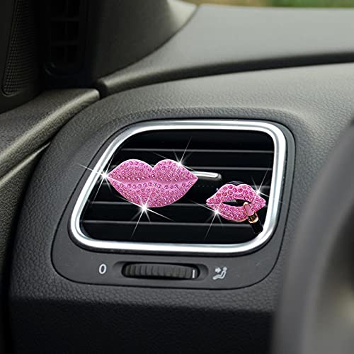 Sparkling Rhinestone Crystal Lips Car Vent Clip - Sexy Bling Lip Charm for Women & Girls - Diamond Car Interior Decor Accessory (Pink) | Perfect for Car Dashboard, Air Vent Decoration & Gift Giving
