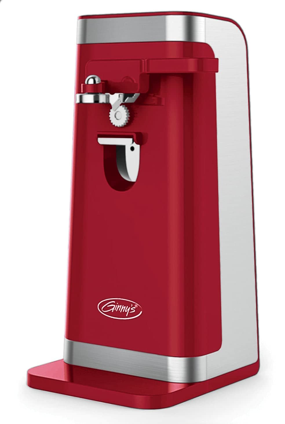 Montgomery Ward Ginny's 50W Electric Can Opener with Stainless Steel Blade & Built-in Knife Sharpener - Red - Perfect for Kitchen, Camping & Emergency Preparedness