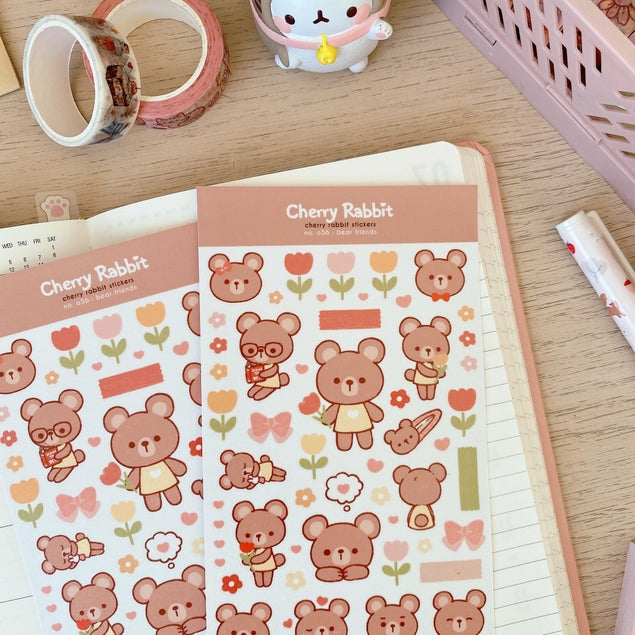 Bear Friends Sticker Sheet - Cute Animal Stickers for Scrapbooking, Journals, Planners & DIY Crafts - Waterproof Vinyl Decals for Laptops, Water Bottles & Phone Cases