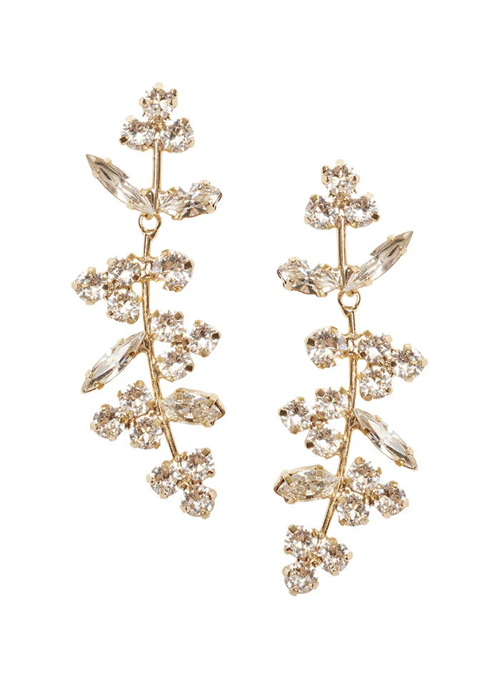 Elizabeth Bower Bud Crystal Drop Earrings in Gold - Elegant Dangling Crystal Jewelry for Women, Perfect for Weddings, Parties & Special Occasions