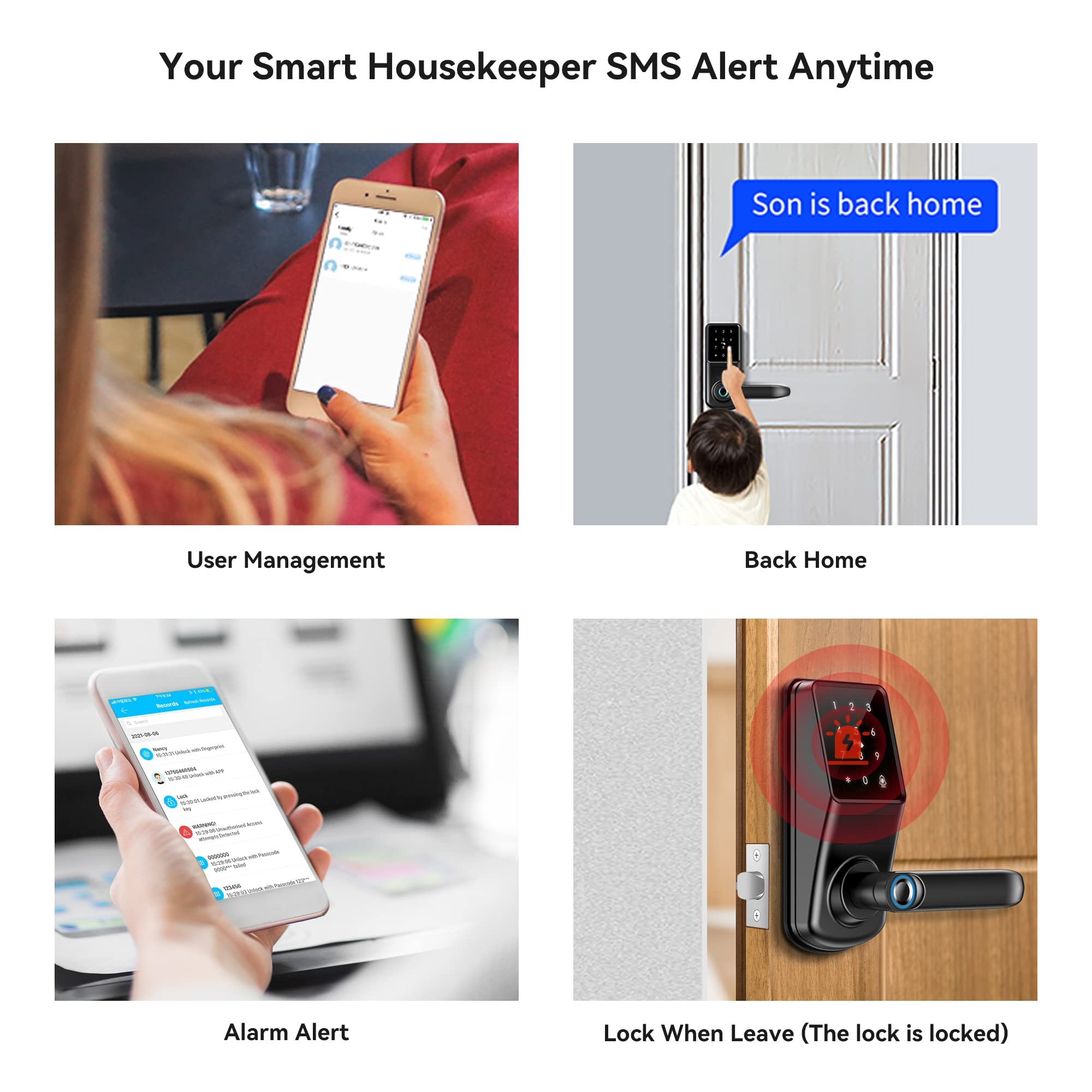 CATCHFACE A290 Smart Lock - Bluetooth Keyless Entry Door Lock with Handle, Fingerprint Biometric Lock, TTLock Compatible, Works with Cards/Keys/Passcode - Ideal for Front Door, Office & Home Security