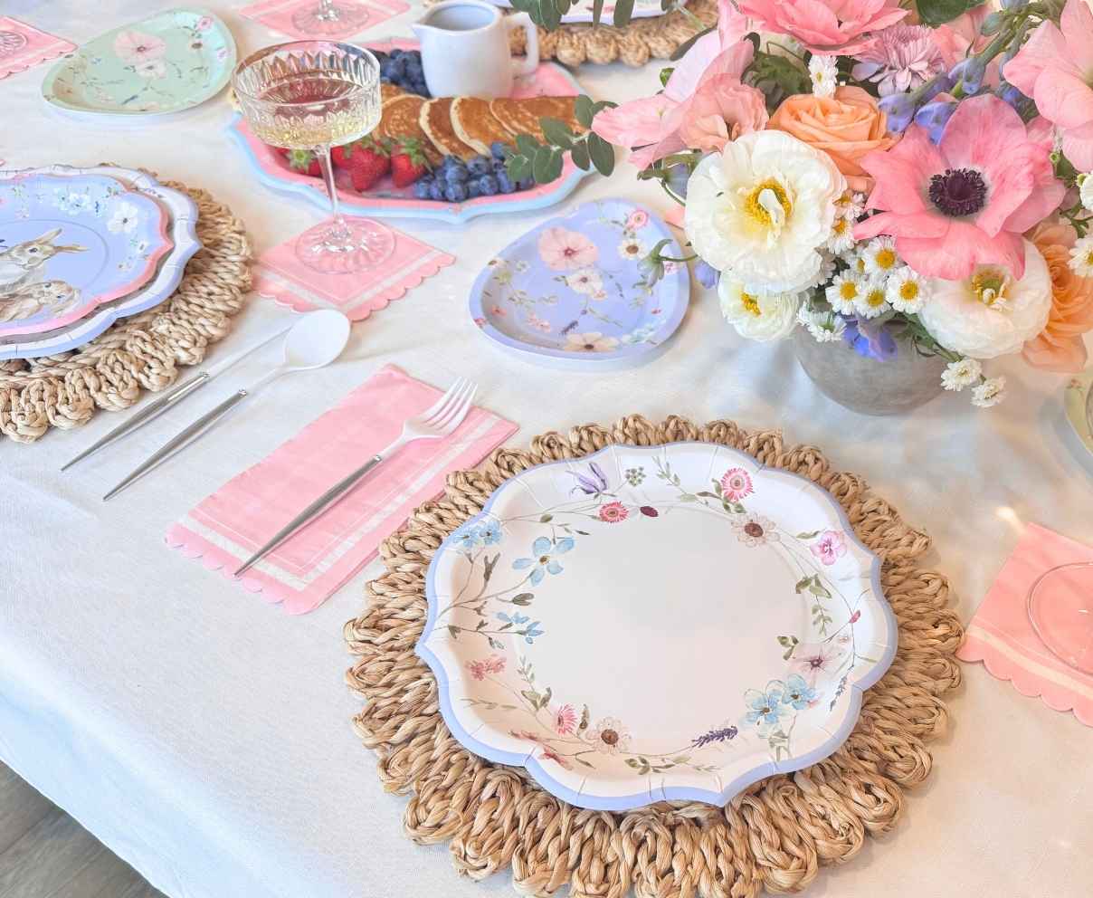 Easter Fields Table Setting - 16 Piece Spring Dinnerware Set for Holiday Decorations & Easter Party Dining