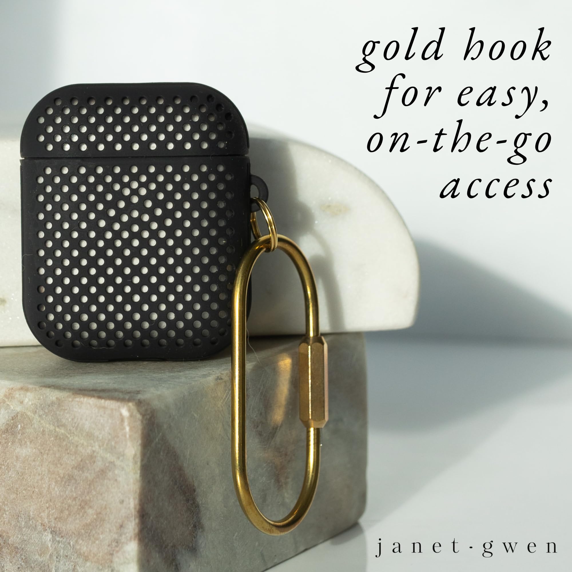 Janet Gwen AirPods 1 & 2 Case - Slim Protective Hard Shell Cover with Keychain | Lightweight Silicone Case for AirPods (Mesh Black) | Perfect for Gym, Travel & Everyday Use