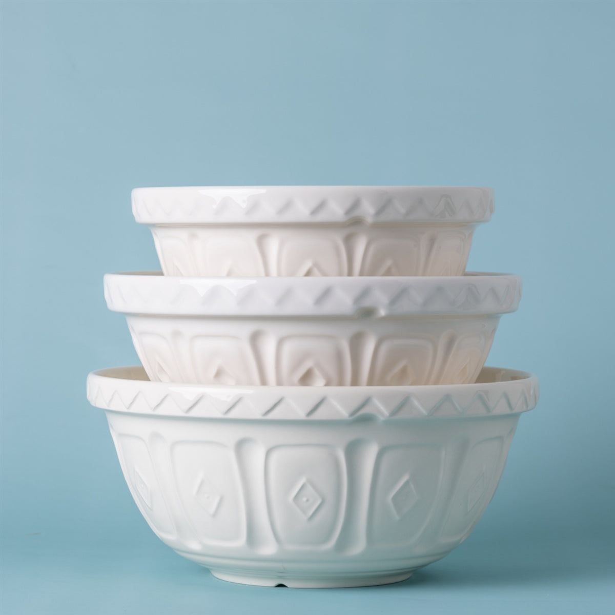 MASON CASH Mixing Bowl Set - 3-Piece Ceramic Mixing Bowls with Non-Slip Base, Tribal Creme Design - Perfect for Baking, Cooking, Meal Prep & Kitchen Decor