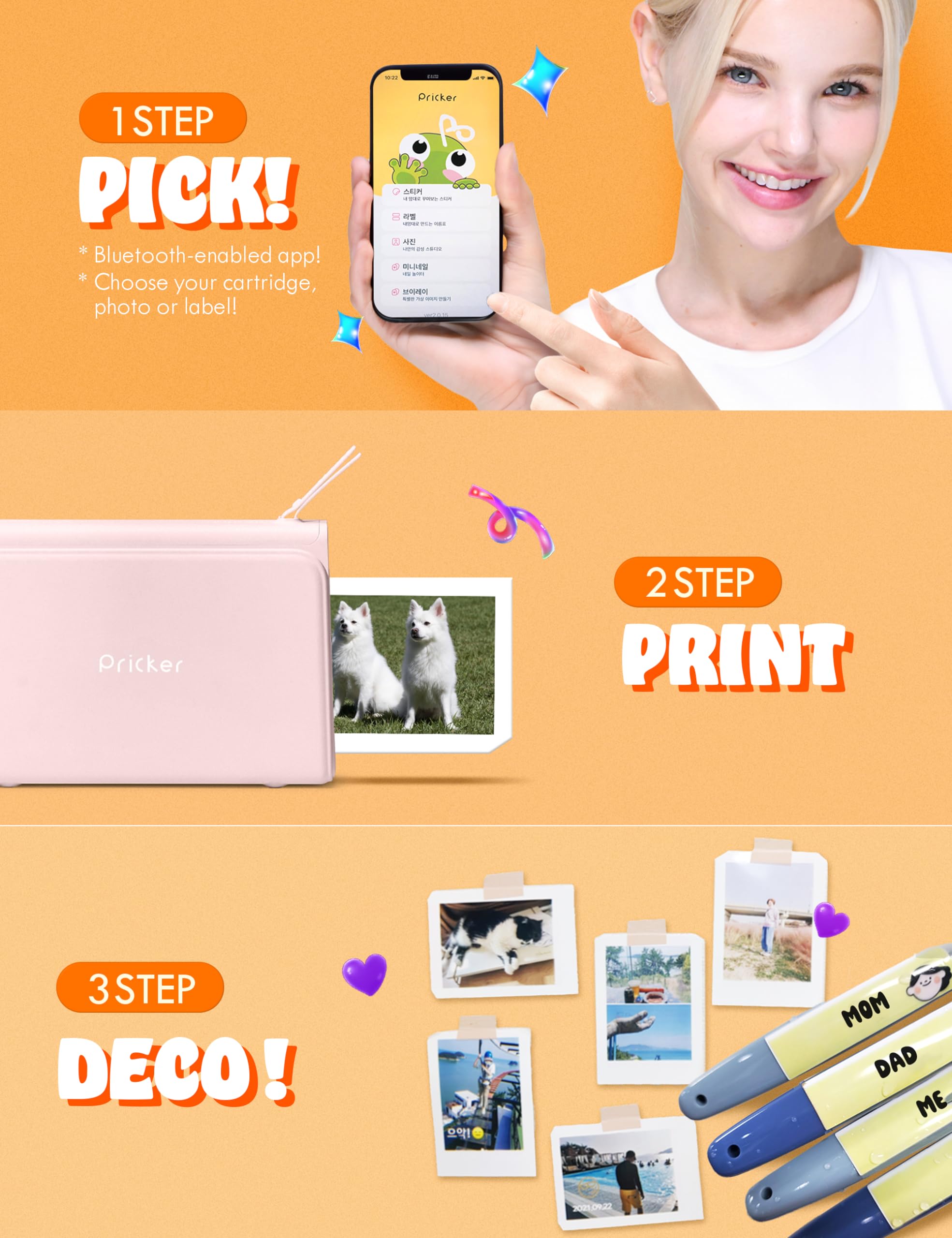 Wireless Photo Sticker Printer for iPhone & Android - 6PASS Mini Portable Printer with 10 Photo Sheets & 10 Label Sheets - Customizable 2.56