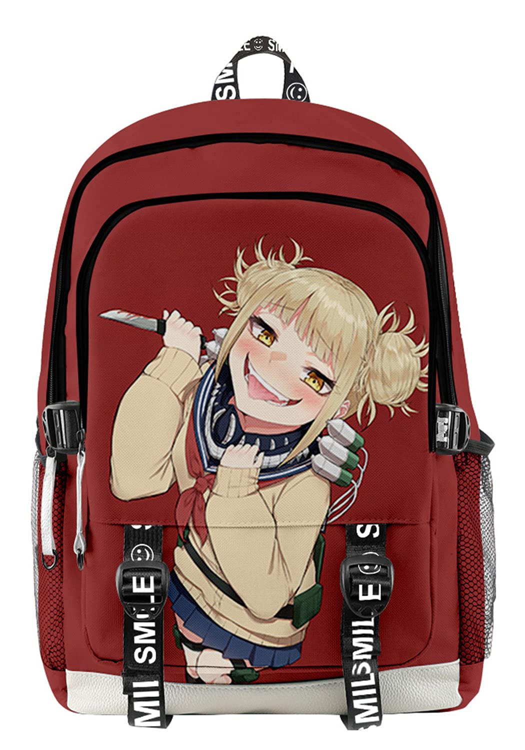 Anime My Hero Shoulder Bag - Himiko Toga Print Backpack for School & Cosplay | Fashion Manga Daypack in Wine Red | Perfect for Anime Conventions & Daily Use