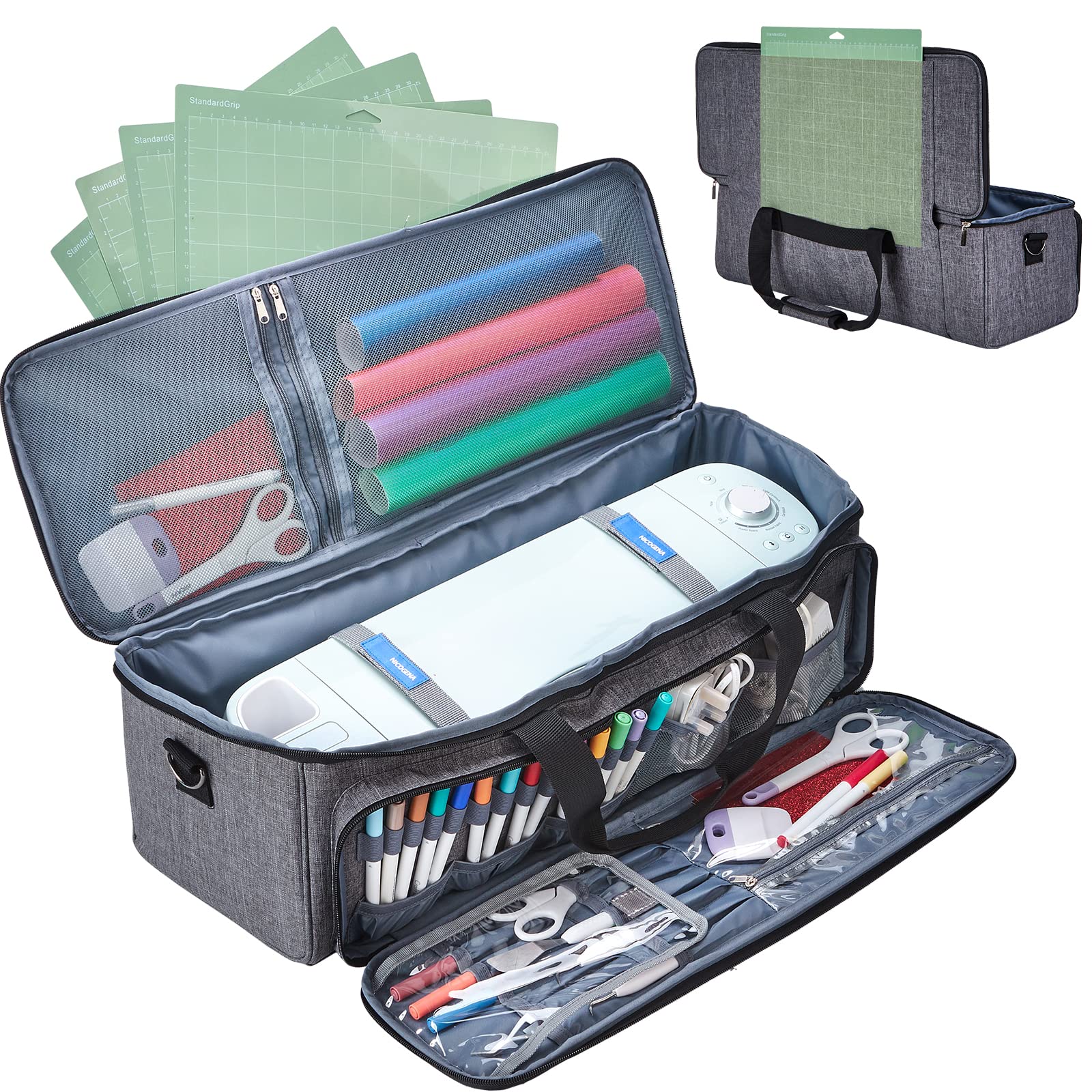NICOGENA Carrying Case for Cricut Explore Air 2 & Maker - Large Storage with Mat Pocket & Multiple Front Pockets for Tools, Accessories & Supplies (Gray) - Perfect for Crafting, Travel & Machine Protection