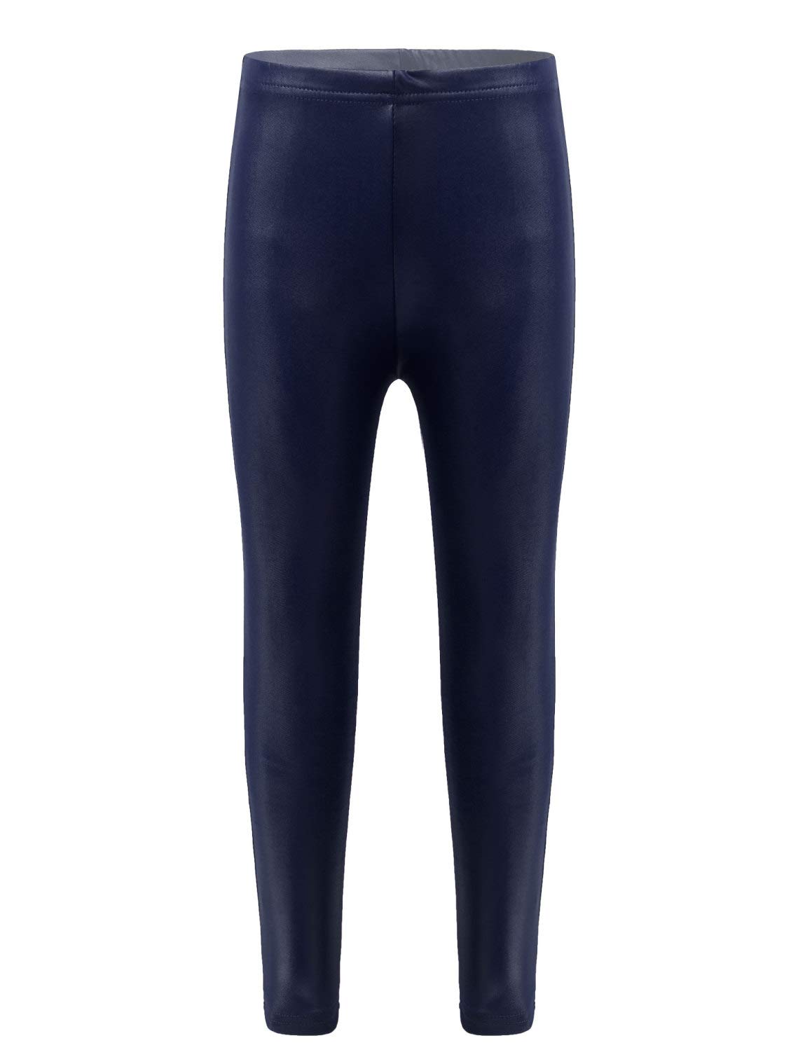 Hansber Kids Girls Faux Leather Leggings Stretch Dance Yoga Pants Footless Tights Trousers Activewear Loungewear for School, Playdates, and Ballet Class