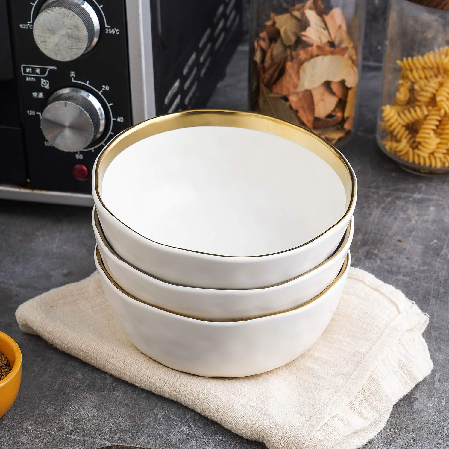 16-Piece Modern Porcelain Dinnerware Set - White & Gold Rim Plates & Bowls for 4 - Elegant Table Setting for Family Dinners, Parties & Restaurant Use