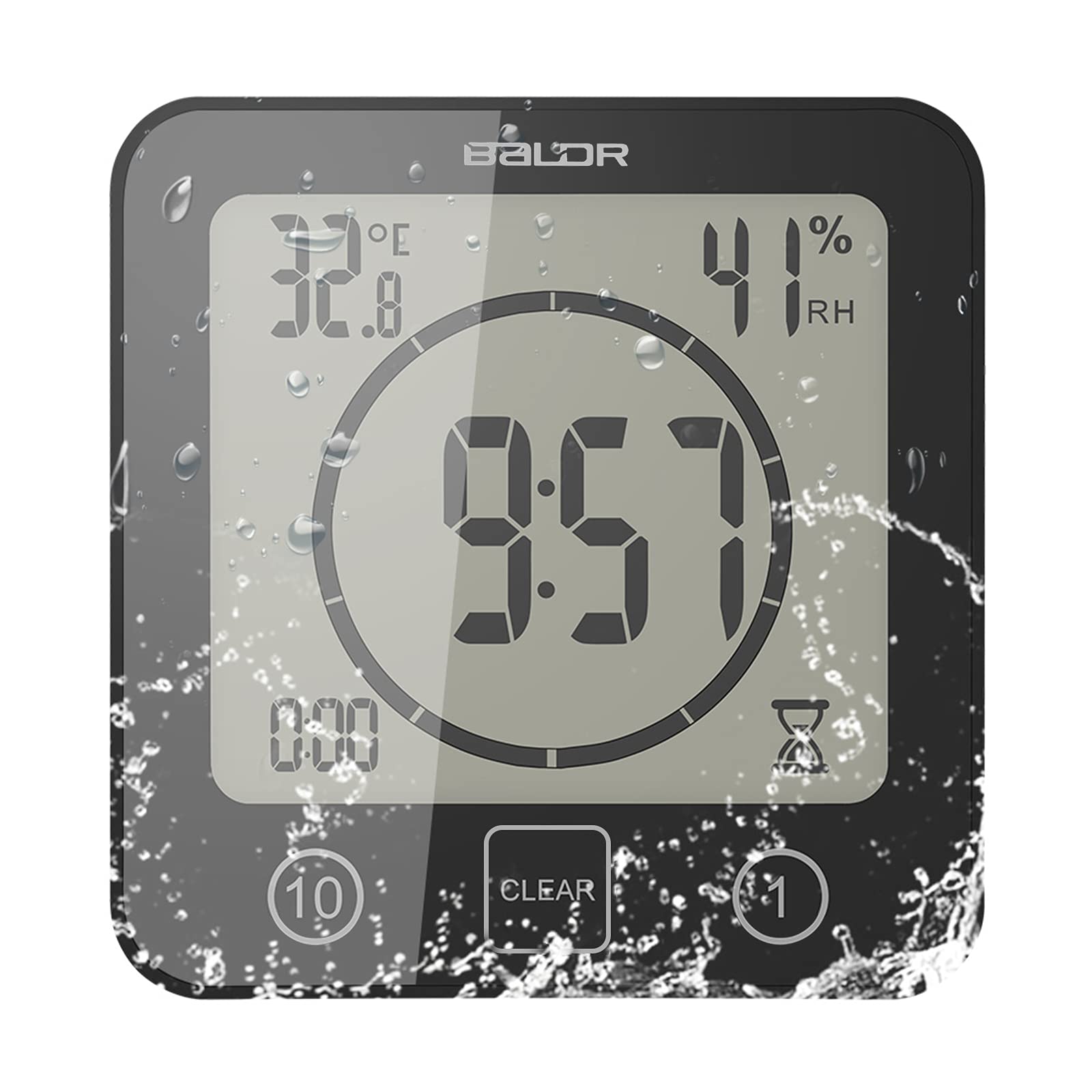 Waterproof Digital Shower Clock with LCD Display, Temperature & Humidity Gauge - Large Touch Screen Countdown Timer, Suction Cup Wall Mount for Bathroom, Gym, Kitchen (Black) - Perfect for Shower, Sauna, Swimming Pool & Home Use