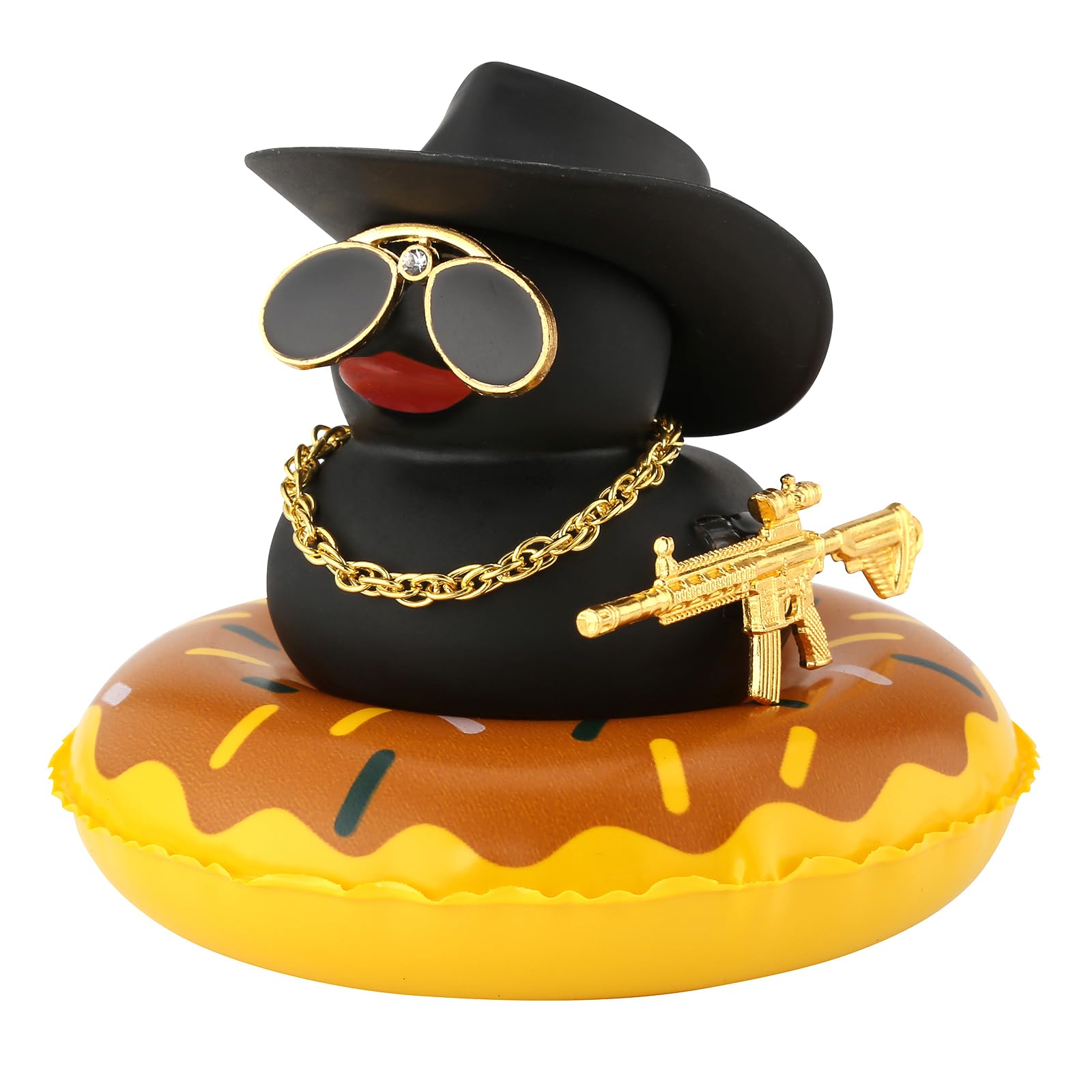Funny Rubber Duck Car Dashboard Decor - Cute Duck with Swimming Ring, Necklace & Sunglasses - Car Accessories for Party Favors & Gifts - Perfect for Dashboard Decoration, Office Desk Toys, and Themed Party Supplies
