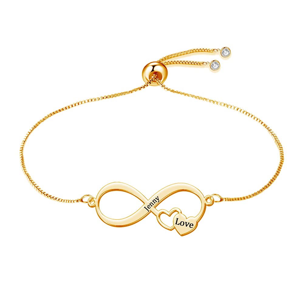 Personalized Infinity Name Bracelet for Women - Adjustable 18K Gold Plated Yoke Style Promise Bracelet - Perfect Gift for Anniversary, Valentine's Day & Mother's Day