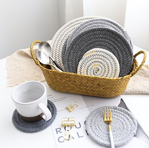 Stylish Round Woven Placemats Set of 3 - Gray Modern Table Mats for Dining, Kitchen & Home Decor - Large Medium Small Sizes - Waterproof & Easy Clean Table Protectors