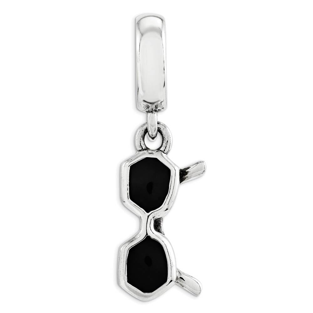 Elegant Black Bow Sterling Silver & Black Enamel Sunglasses Charm with Dangle Beads - Perfect for Jewelry Making, Sunglass Chains & Fashion Accessories