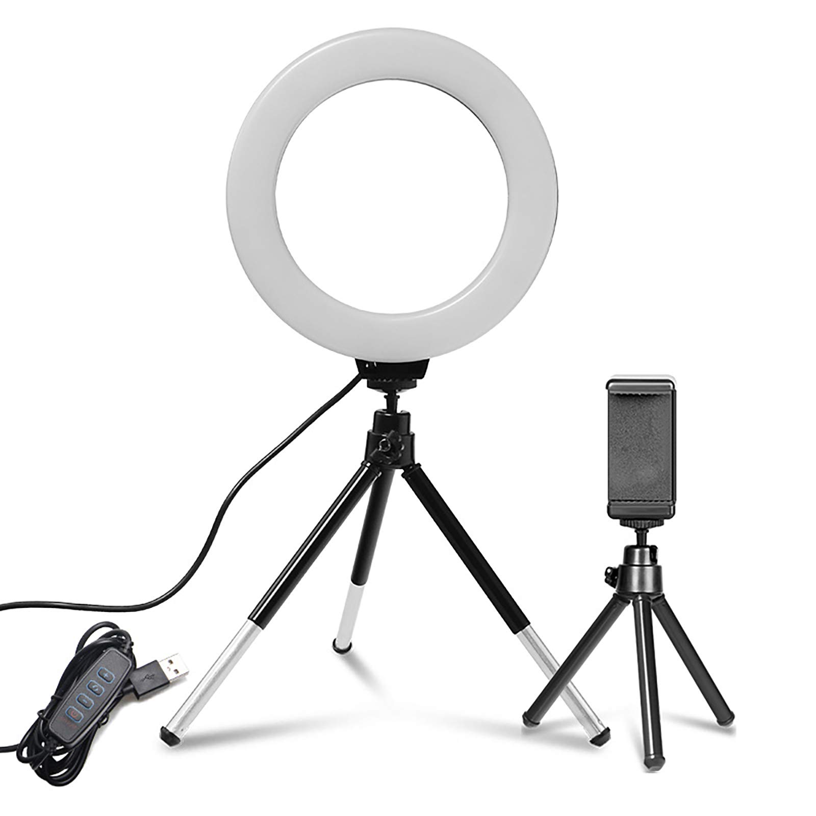 6-in-1 Ring Light with Adjustable Tripod Stand & Phone Holder - Dimmable LED Selfie Light with 3 Lighting Modes for YouTube Videos, Photography, Makeup, Live Streaming & Video Conferencing