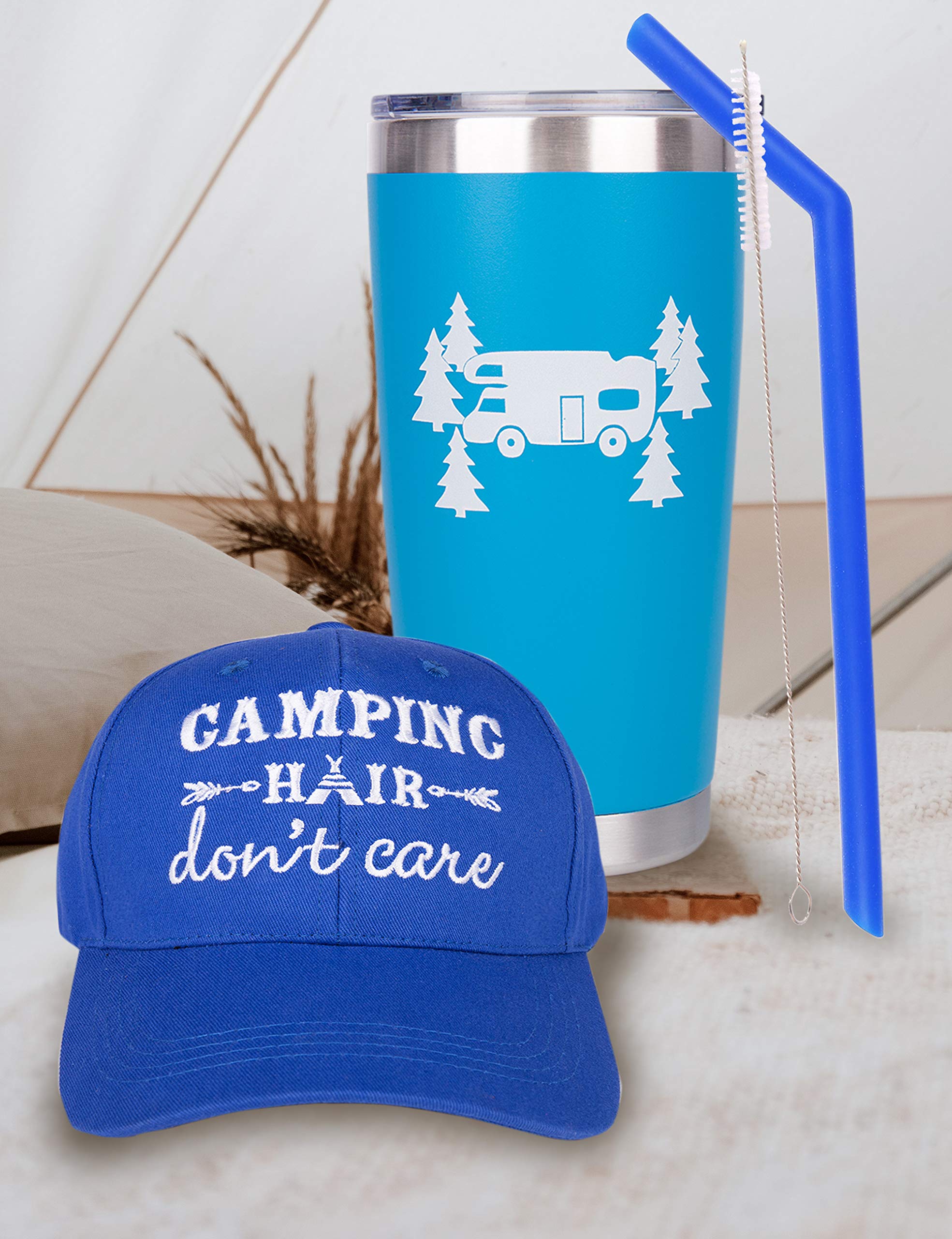 LittleBlueDeer Insulated Stainless Steel Tumbler - Perfect Camping Gift for Women, Christmas Present for Campers, Happy Camper Mug for Outdoor Adventures, Hiking & Travel (20oz) - Ideal for Coffee, Tea & Cold Drinks on Camping Trips