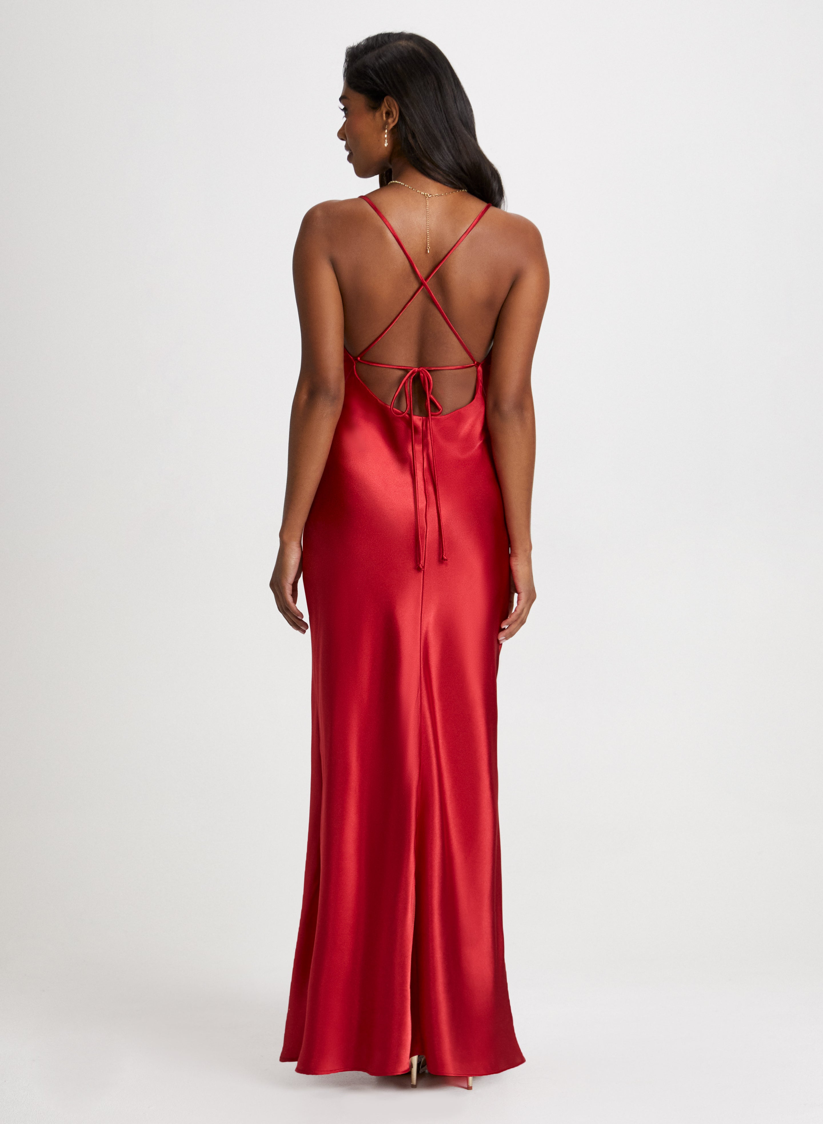 Elegant Drape Neck Satin Dress for Women - Formal Evening Gown & Party Cocktail Dress - Perfect for Weddings, Prom, and Special Occasions