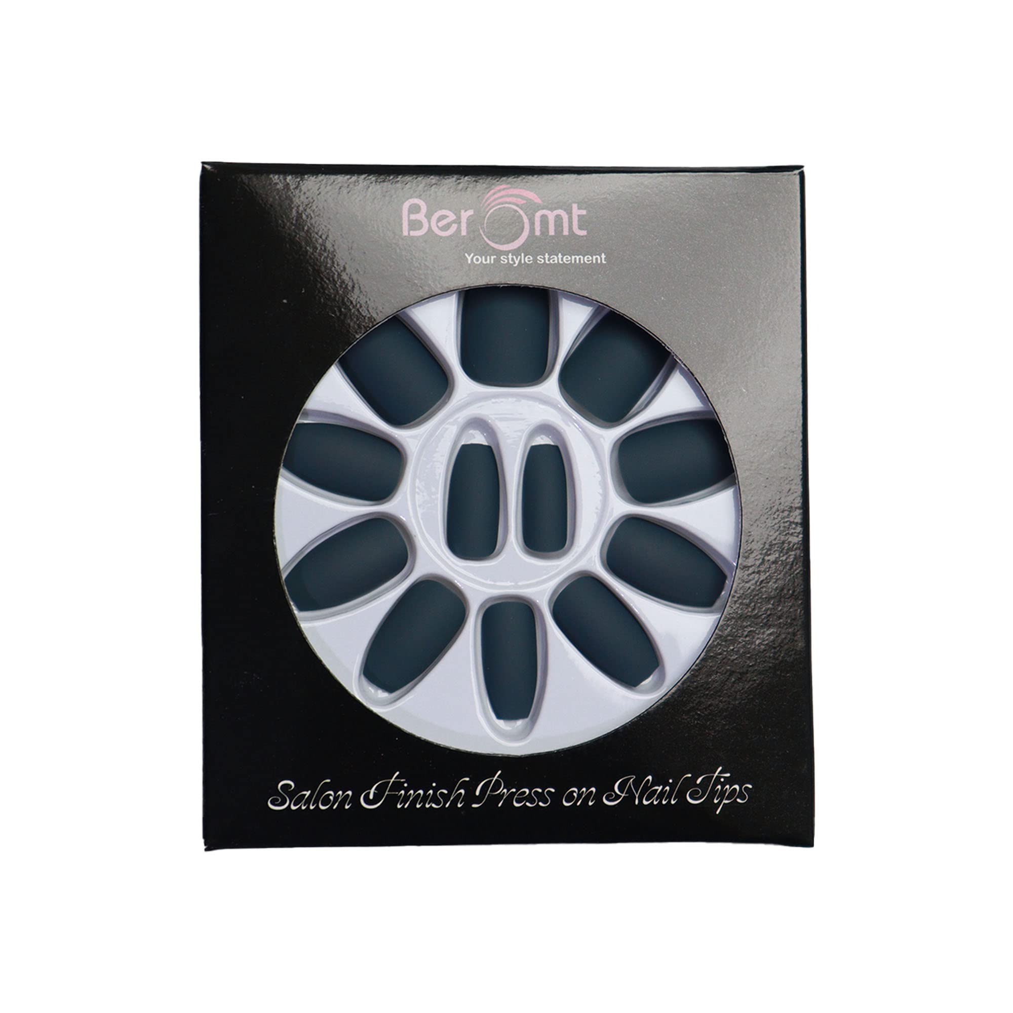 Beromt 12-Piece Matte Acrylic False Nails Set with Nail Glue & Nail Art Kit - Full Cover Fake Nails for Manicure, Parties, and Special Occasions - Style #449