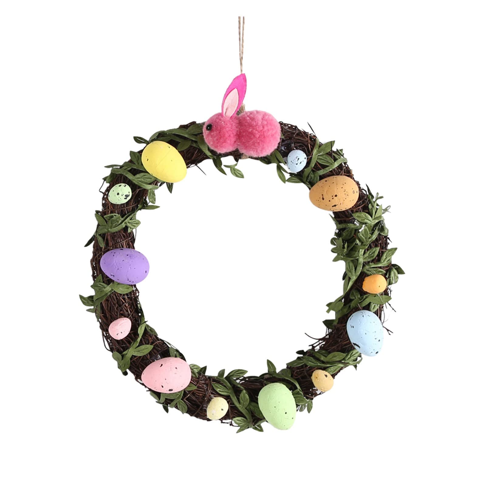 Easter Rabbit Wreath Hanger - Handmade Foldable Rattan Wreath for Front Door, Christmas & Spring Decor (Hot Pink) | DIY Home Door Hanging Decor for Easter, Holiday & Seasonal Celebrations