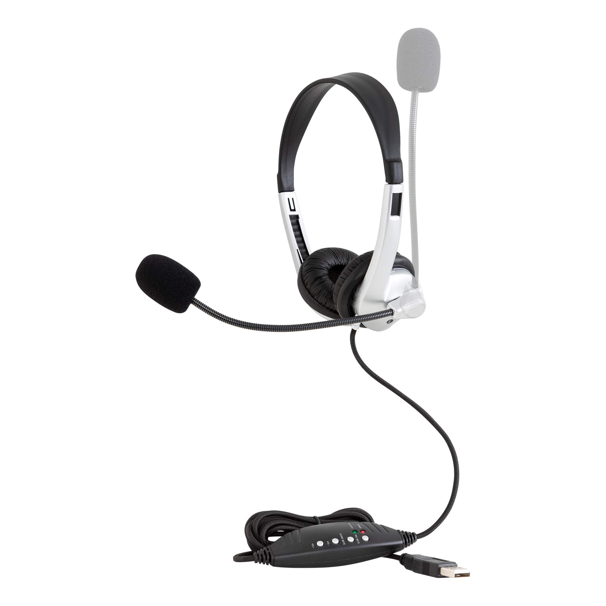 Egghead EGG-IAG-1007FAUSB-10-SO USB Stereo Headphones with Boom Microphone - 10 Pack (Silver/Black) - Perfect for Online Classes, Call Centers & Remote Work