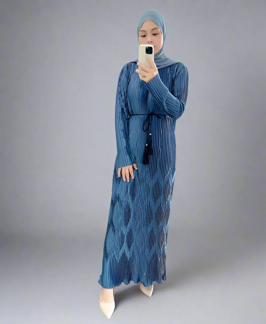 Elegant Pleated Abaya Dress for Muslim Women - Modest Islamic Fashion for Prayer, Eid & Special Occasions