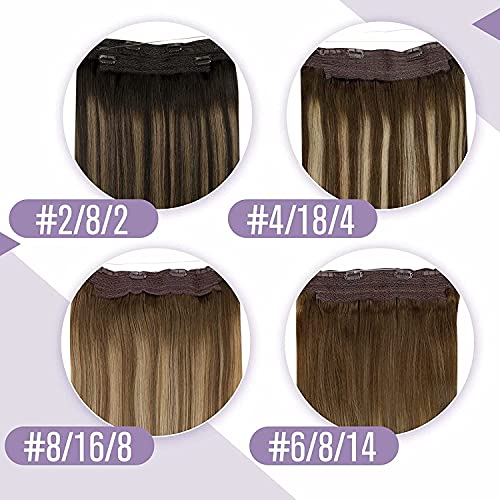 Premium Fish Line Halo Hair Extensions with Invisible Clips - Seamless 100% Human Hair Extensions for Length & Volume - Perfect for Weddings, Parties & Daily Styling