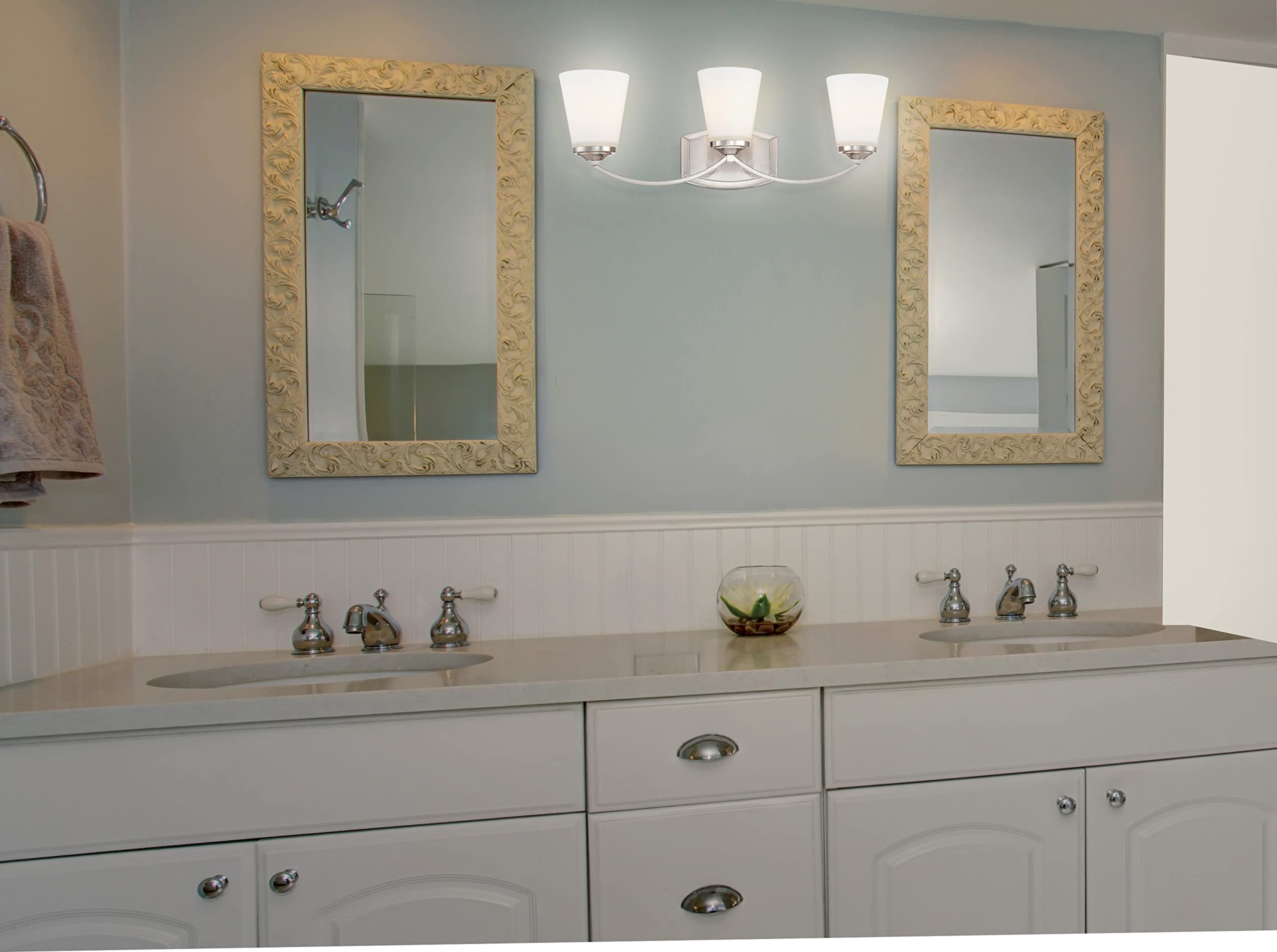 Minka Lavery 6963-84 Nickel 3-Light Bathroom Vanity Wall Sconce with Overland Park Glass - Elegant Lighting for Bathroom, Powder Room, and Dressing Area