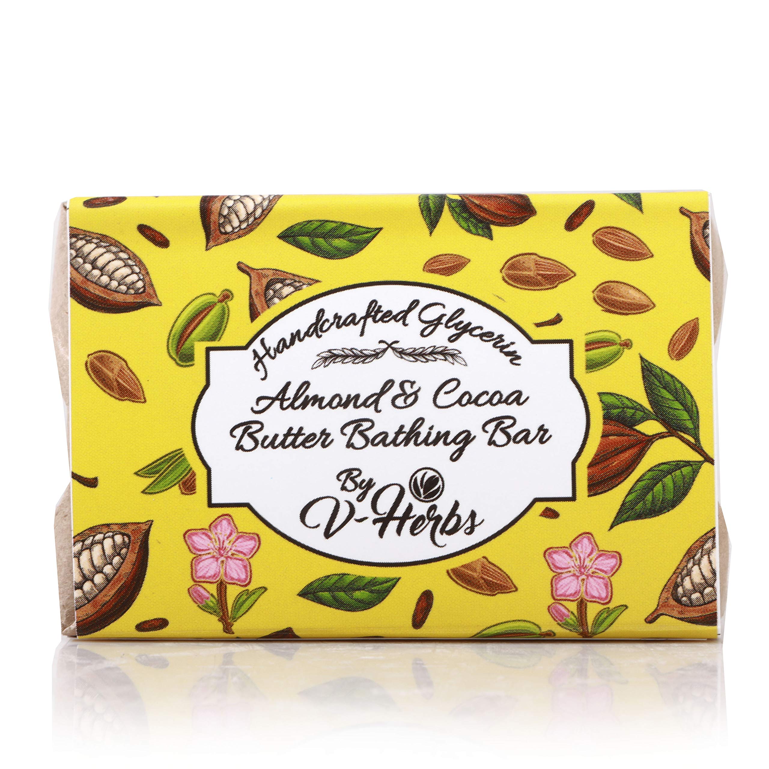 V-Herb's Handcrafted Almond & Cocobutter Antiseptic Glycerin Soap Bar (100g Each, Pack of 2) - Natural Moisturizing & Antibacterial Soap for Dry Skin, Face & Body Wash - Perfect for Daily Use, Travel & Gifts