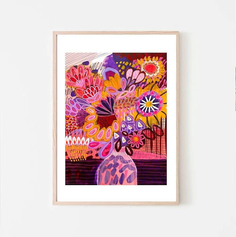 Abstract Flowers in Pink Vase Wall Art Print - Modern Home Decor for Living Room, Bedroom & Office